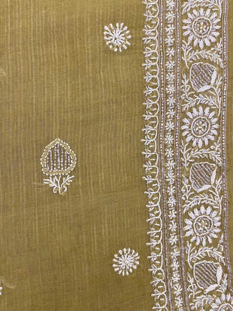 Olive Green Stripe Tissue Men's Kurta