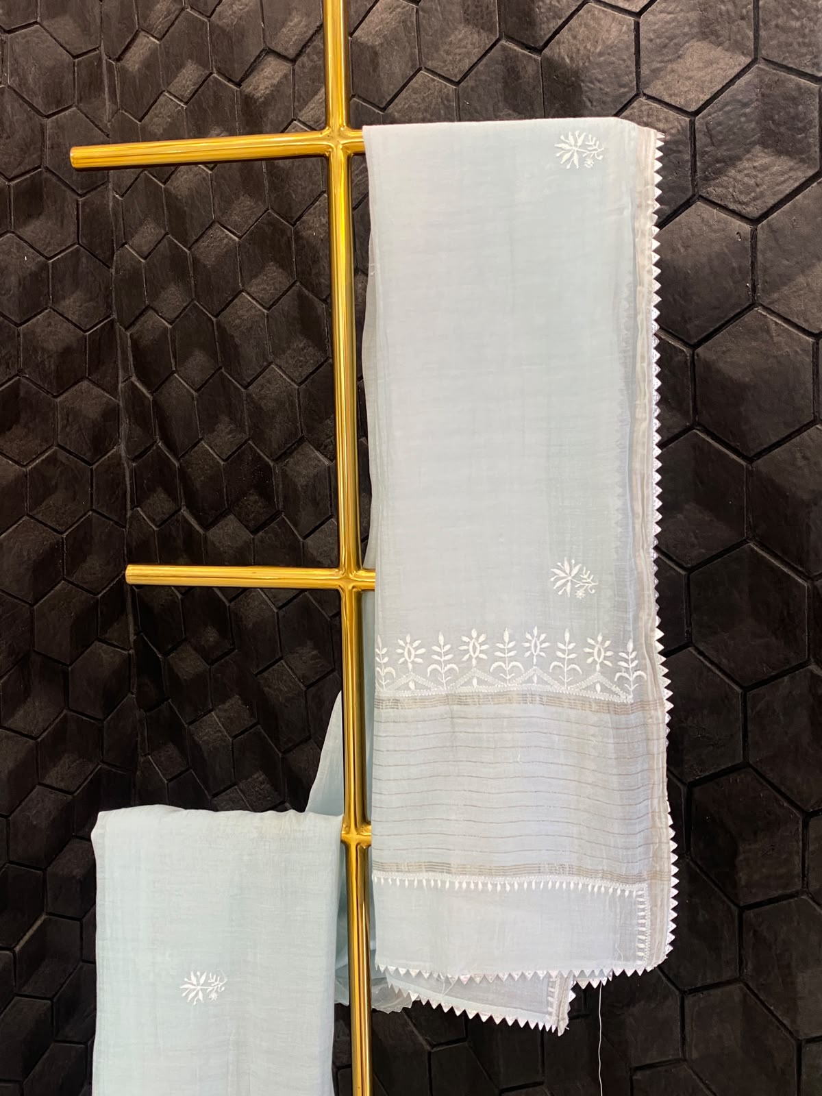 Powder Blue Striped Mul Chanderi Kurta Set