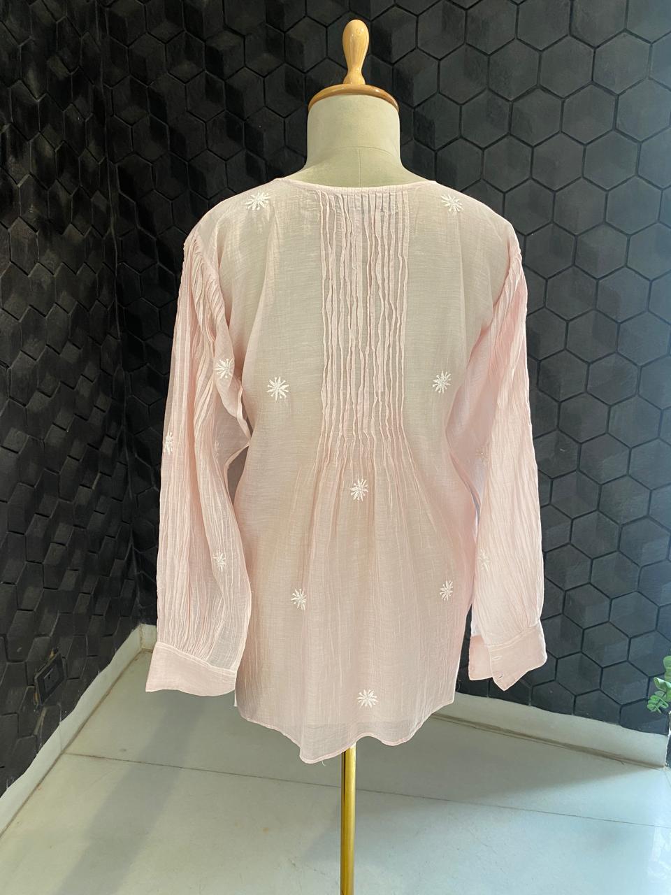 Blush Pink mul chanderi chikankari co-ord set