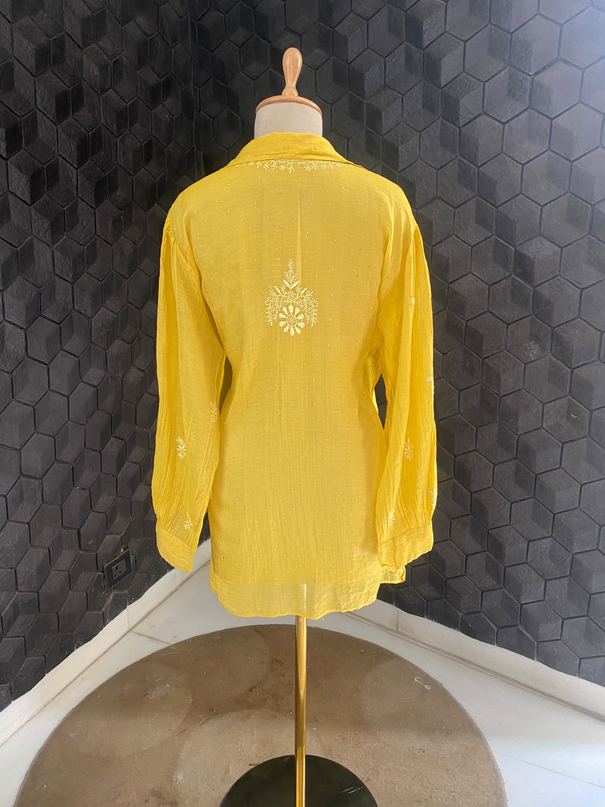 Lime Green Golden tissue chikankari shirt