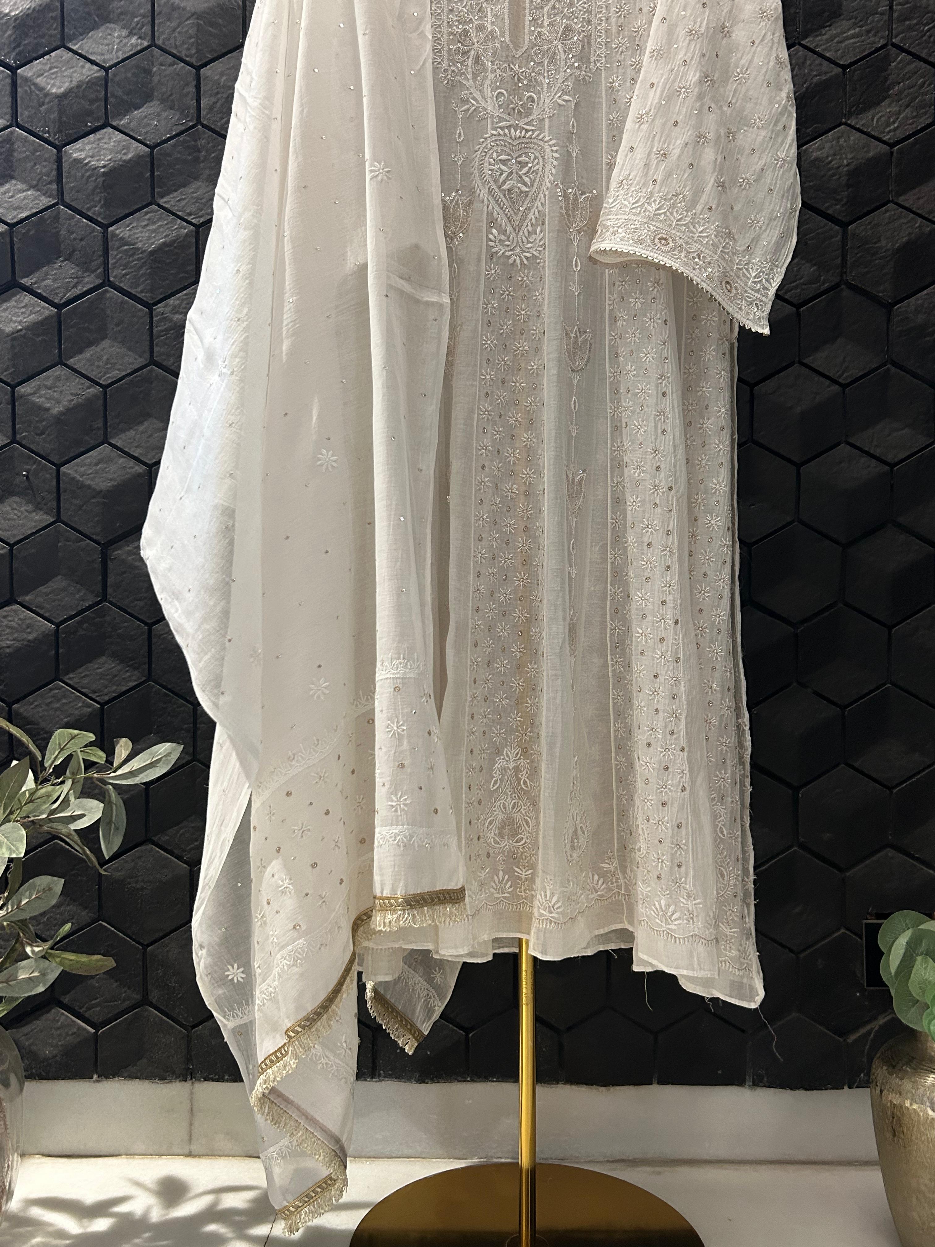 Pink Ombre Mul Chanderi Anarkali Set