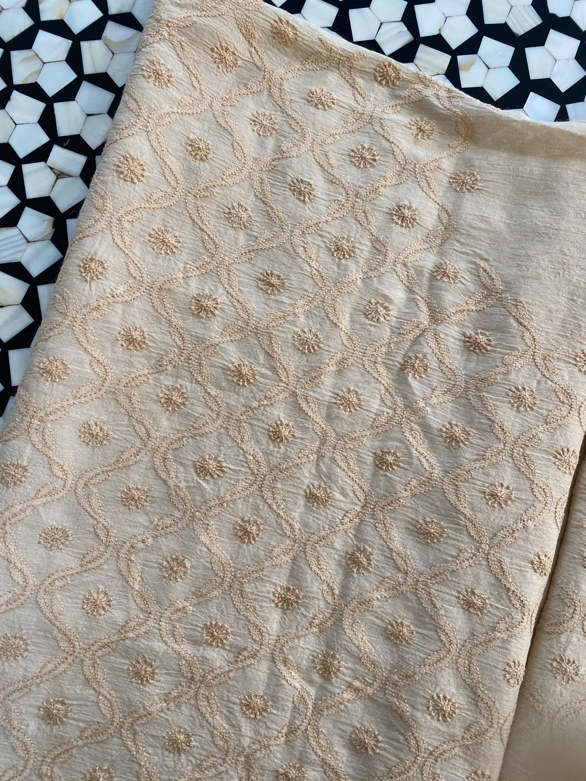 Biege moonga silk chikankari men's sadri