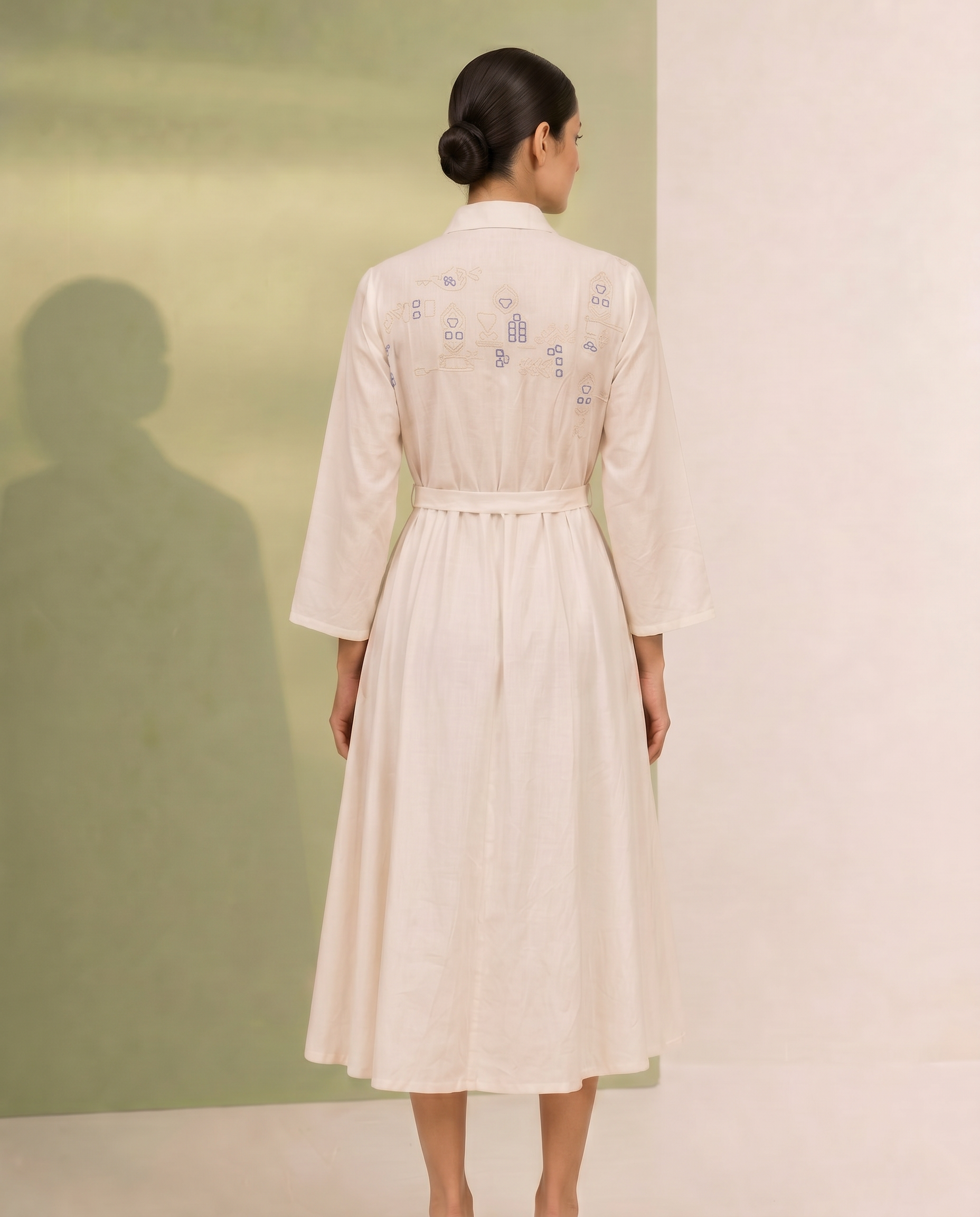 Chanderi Chikankari Shirt Dress with Contemporary Motifts