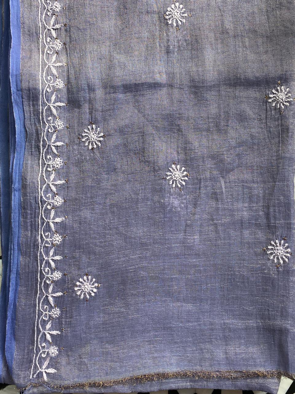 Blue Golden Tissue Chikankari co-ord set
