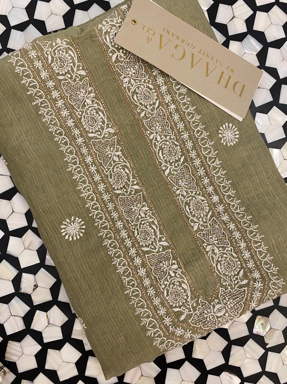 Sage Green Golden striped Tissue Men's Kurta