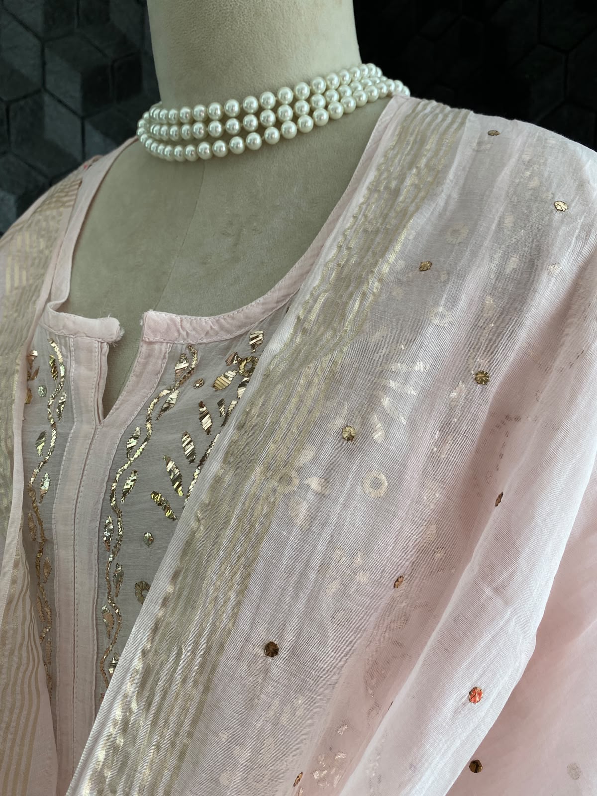 Baby Pink Mul Chanderi Mukaish kurta set