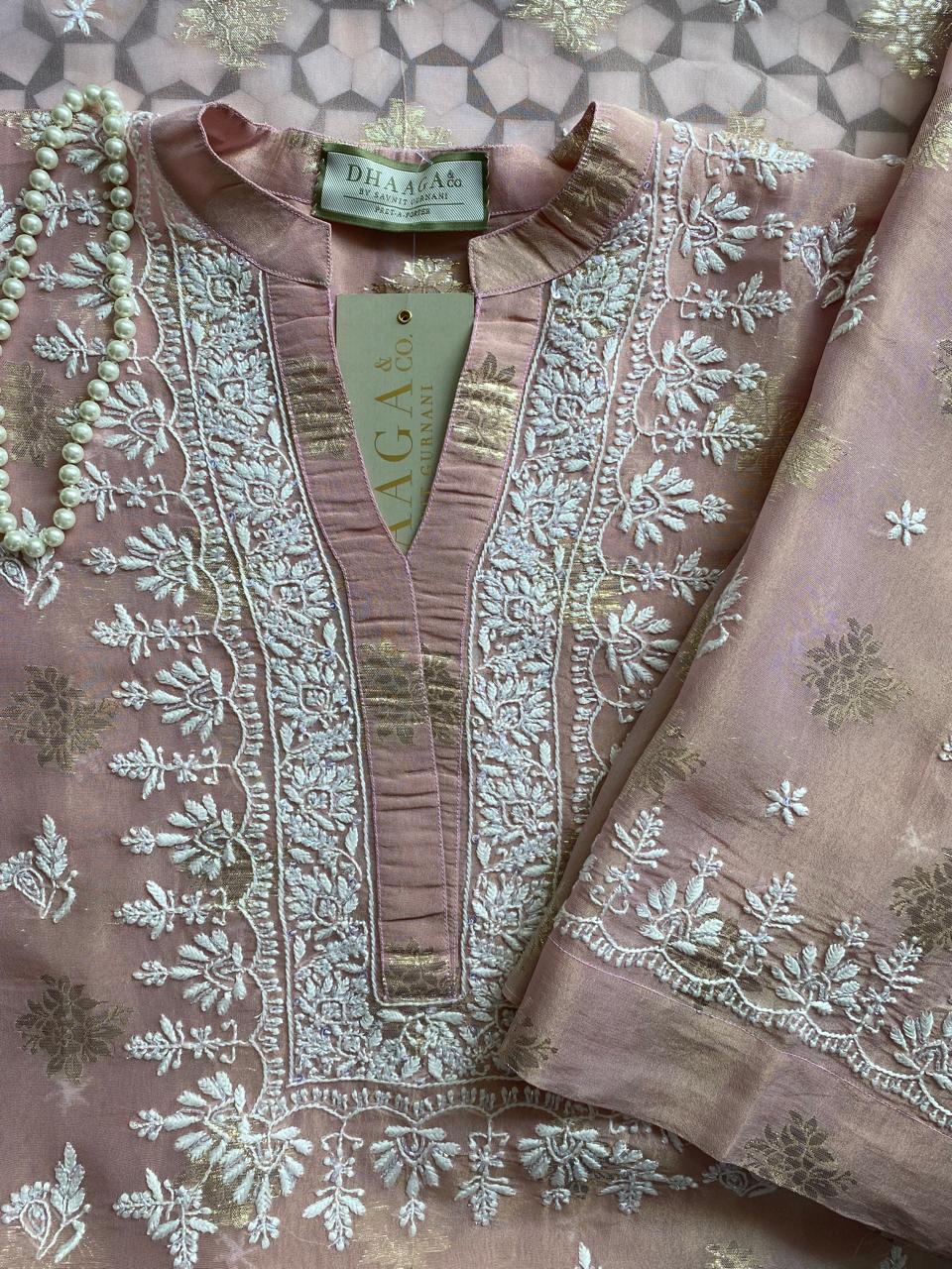 Pink Simmer Organza Chikankari Co-ord Set