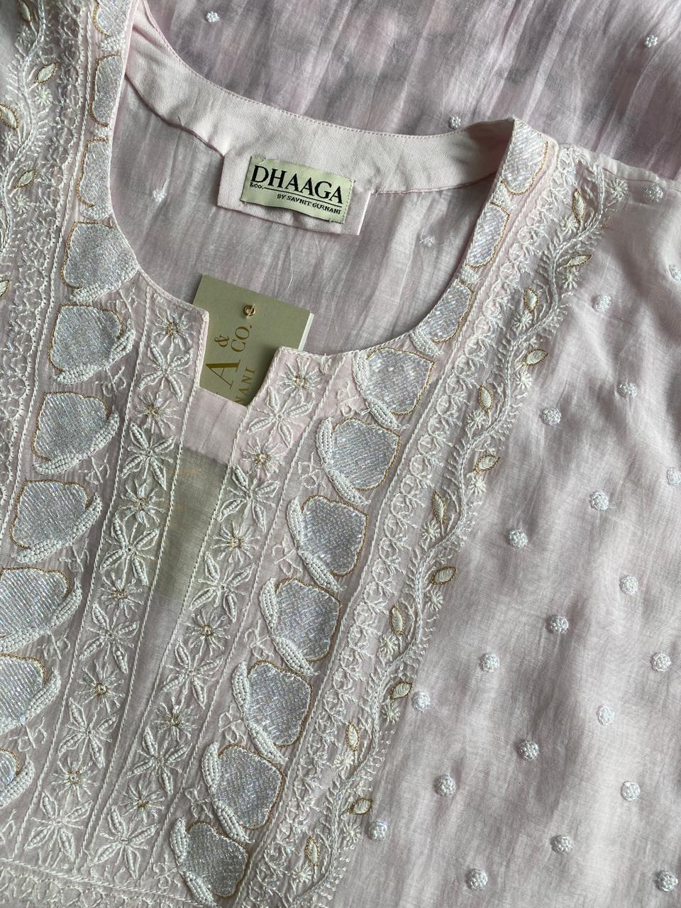 Lilac Mul Chanderi Chikankari Kurta Set