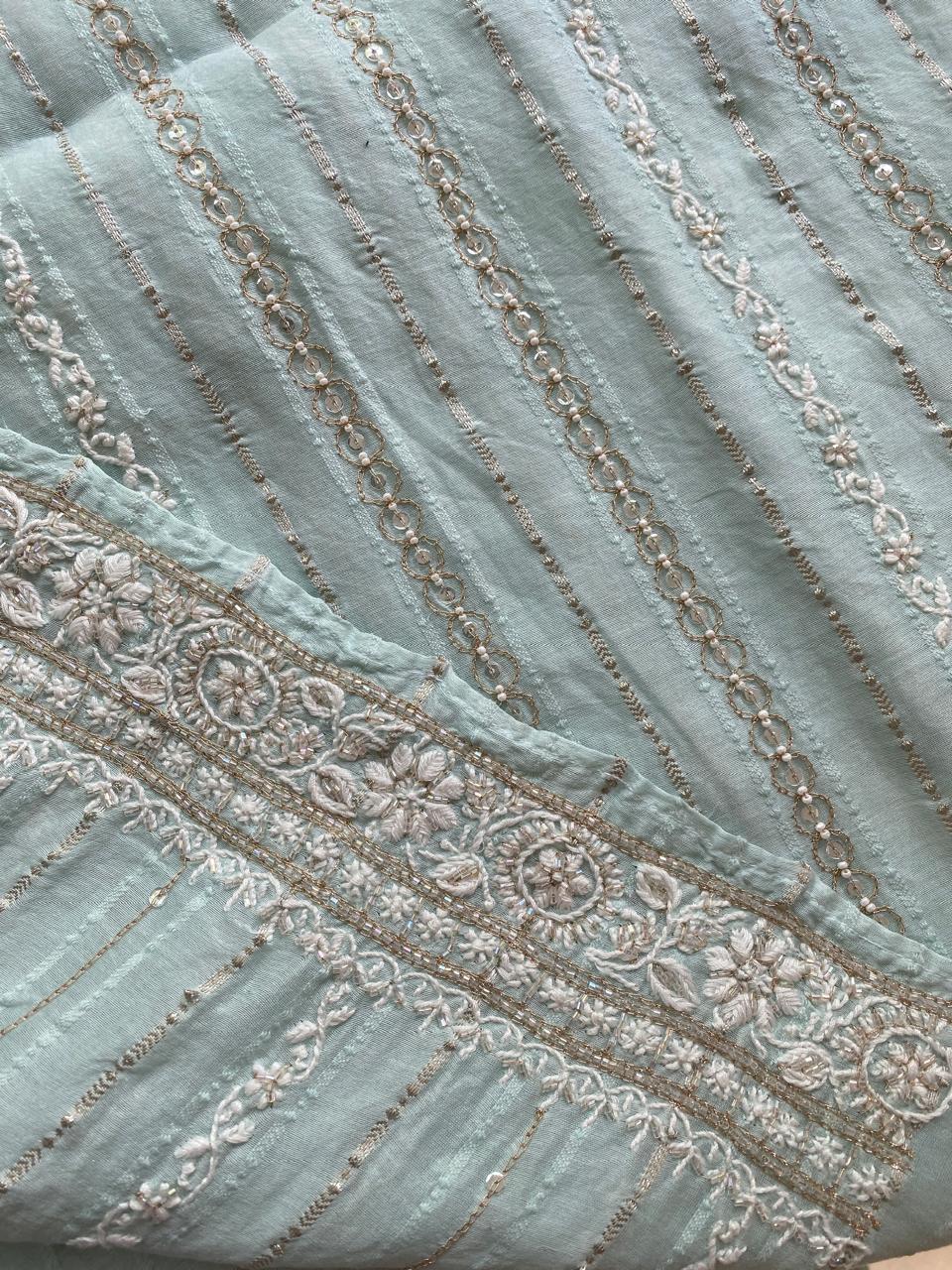 Sea Green Mul Chanderi with Zari and Cut Dana Work