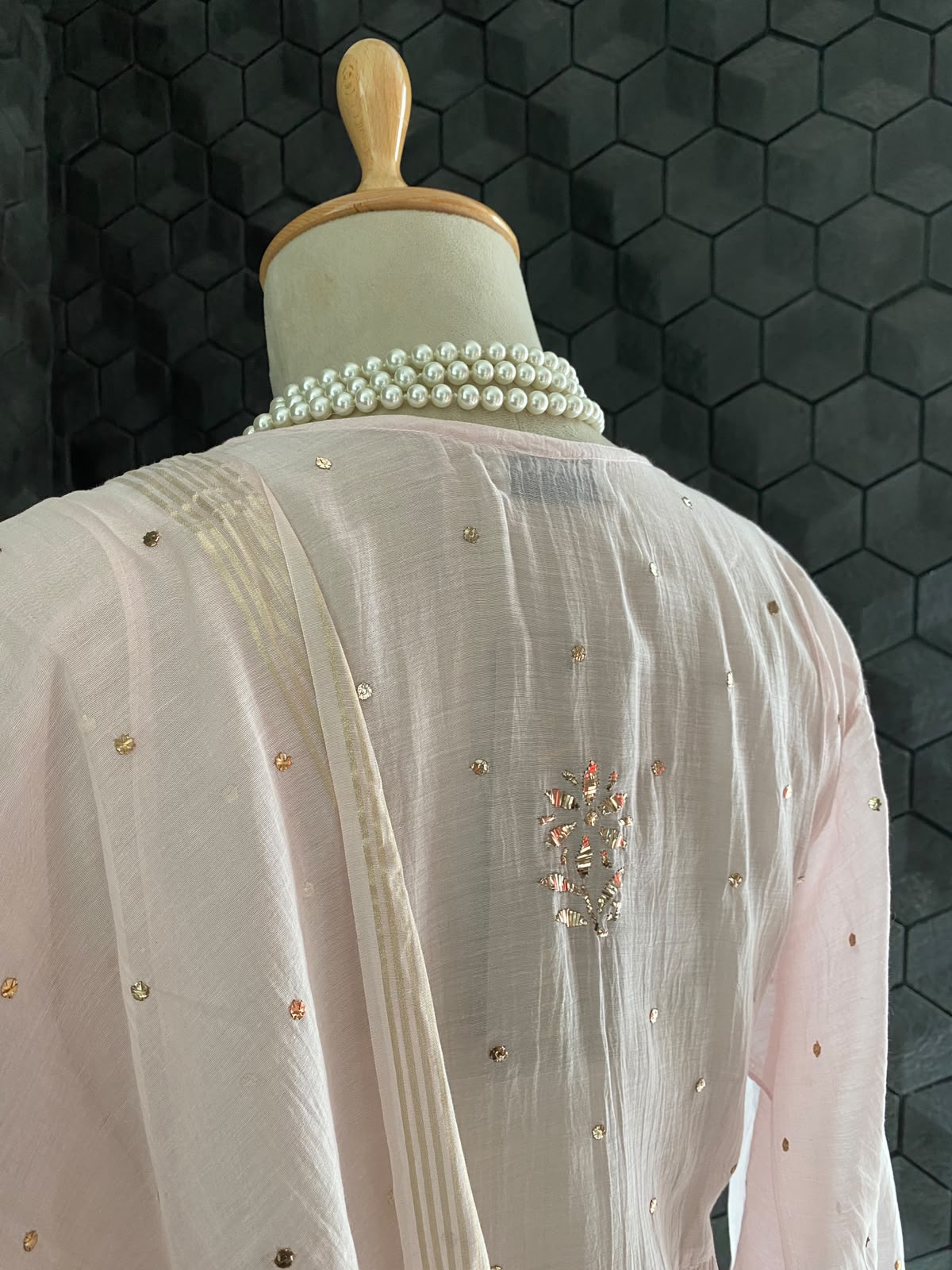 Baby Pink Mul Chanderi Mukaish kurta set