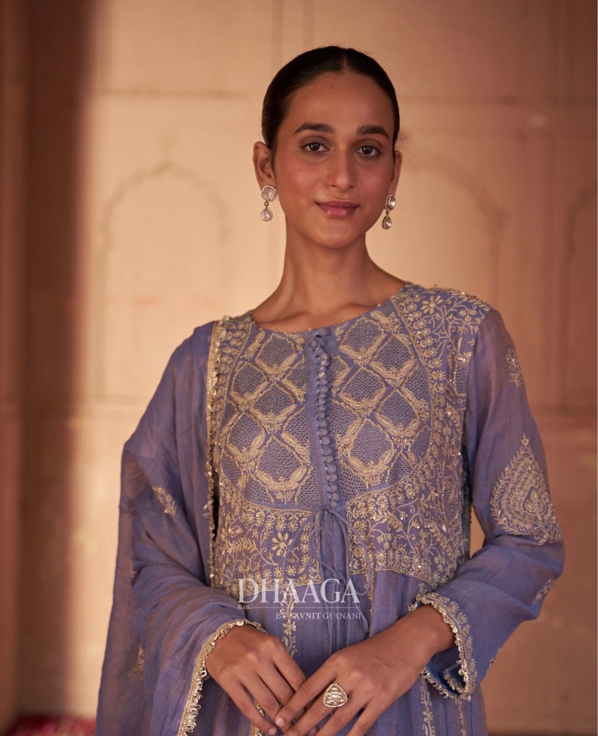 Lavender Tissue Chikankari Anarkali Set