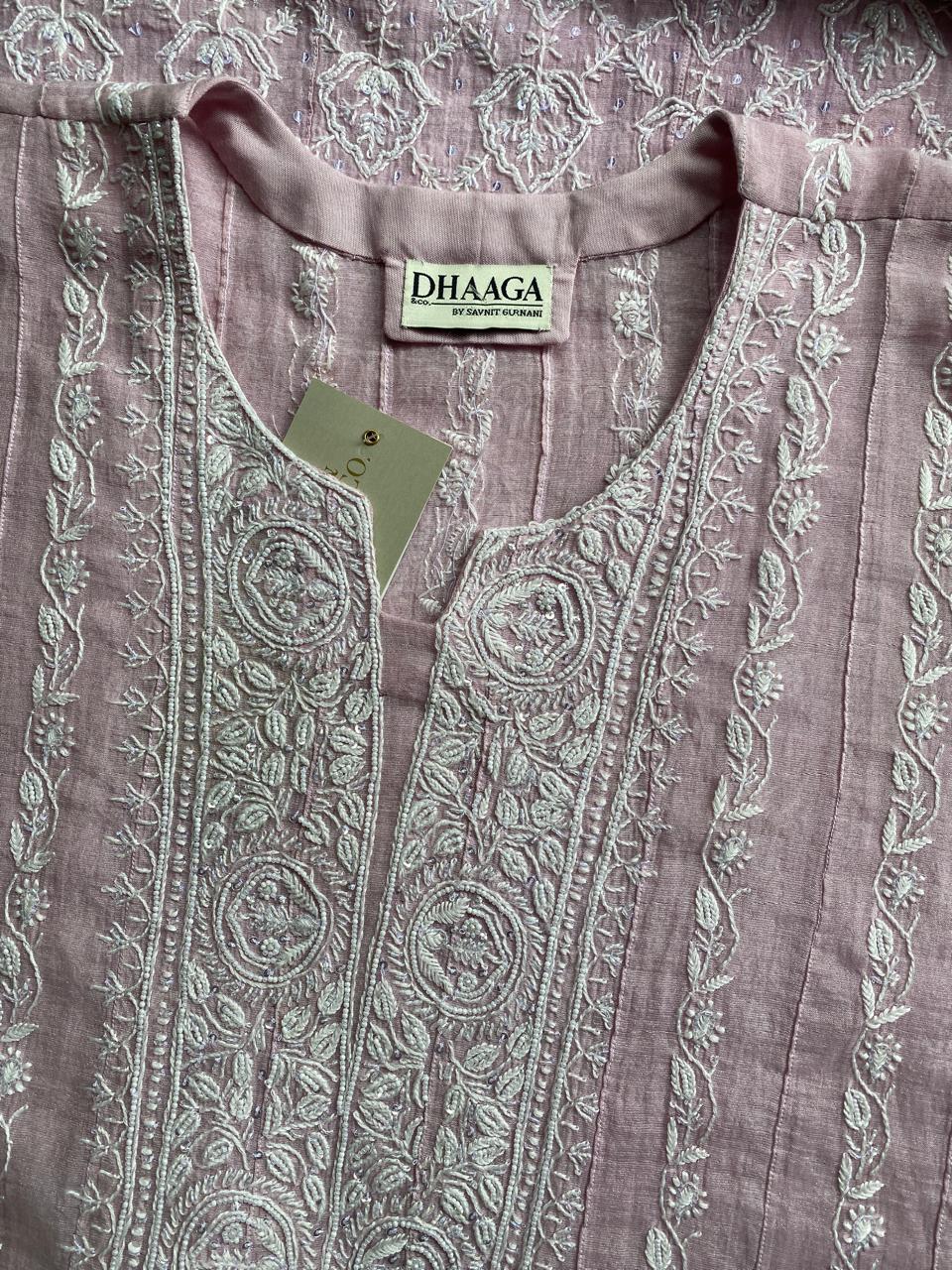 Lilac silver tissue chikankari anarkali kurta set