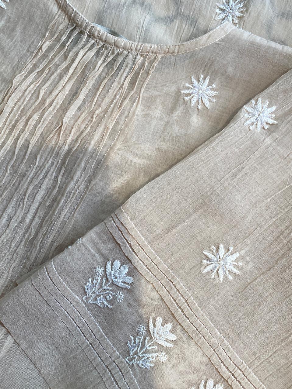 Beige mul chanderi chikankari co-ord set