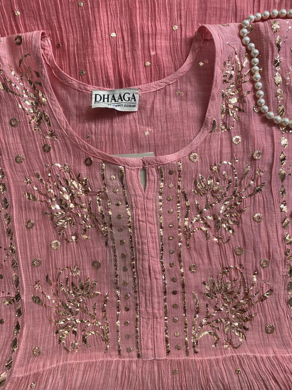 Pink Ombre Mul Chanderi A-Line Kurta Set