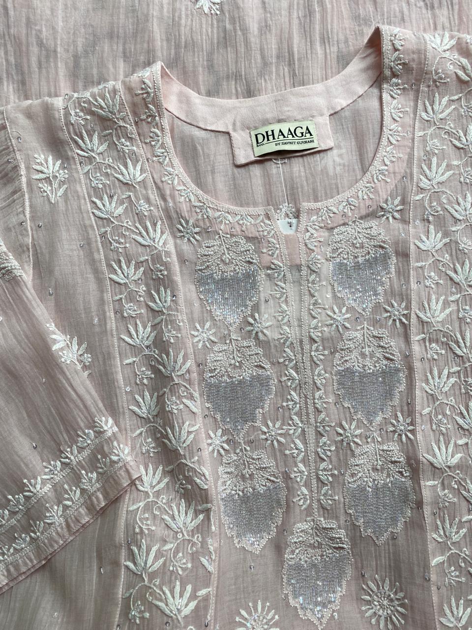 Pink Mul Chanderi Chikankari Kurta Set