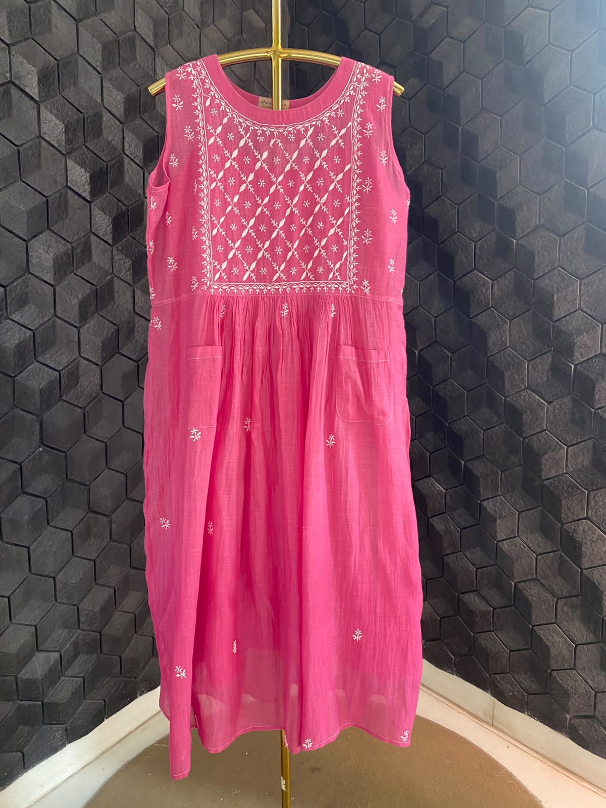 Magenta Ombre Sleeveless Chikankari dress