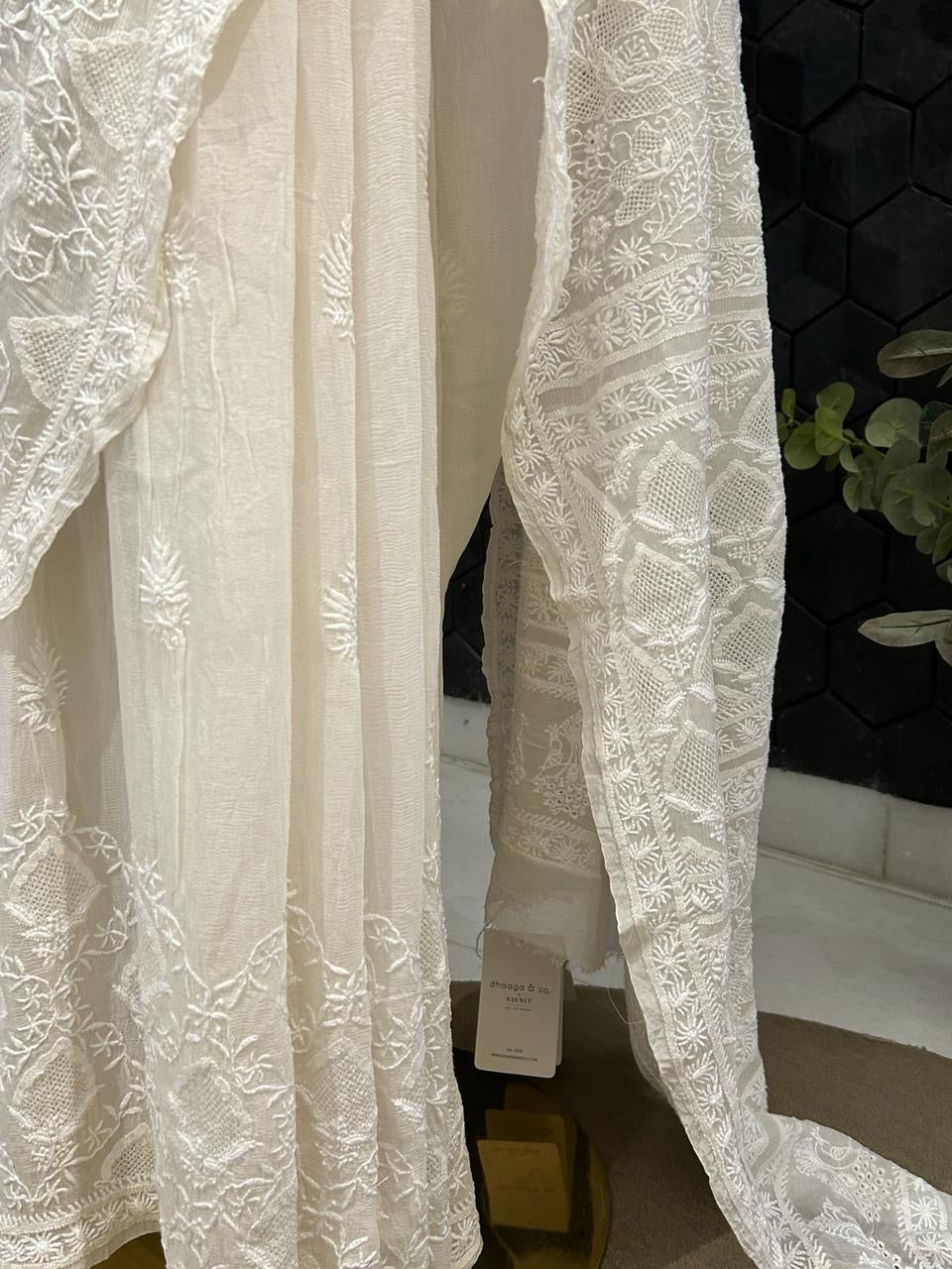 Premium White Chiffon Chikankari Saree With Statement Chikankari Jaal