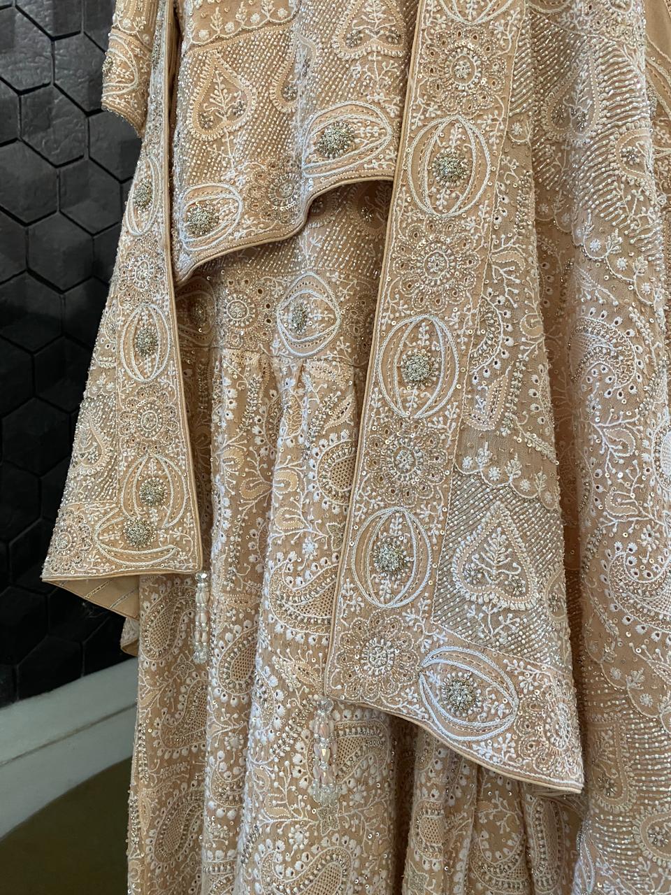 Peach Georgette Chikankari Sharara Set With Paisley Jaal