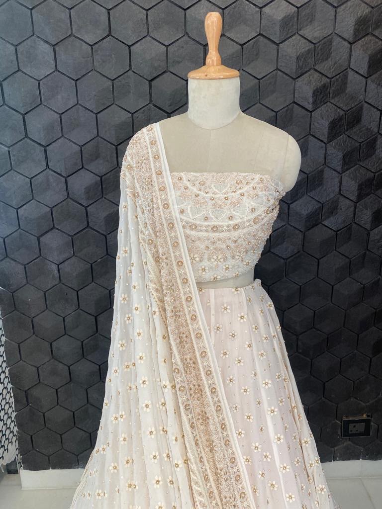Ivory And Gold Chikankari and Zardozi Lehenga Set