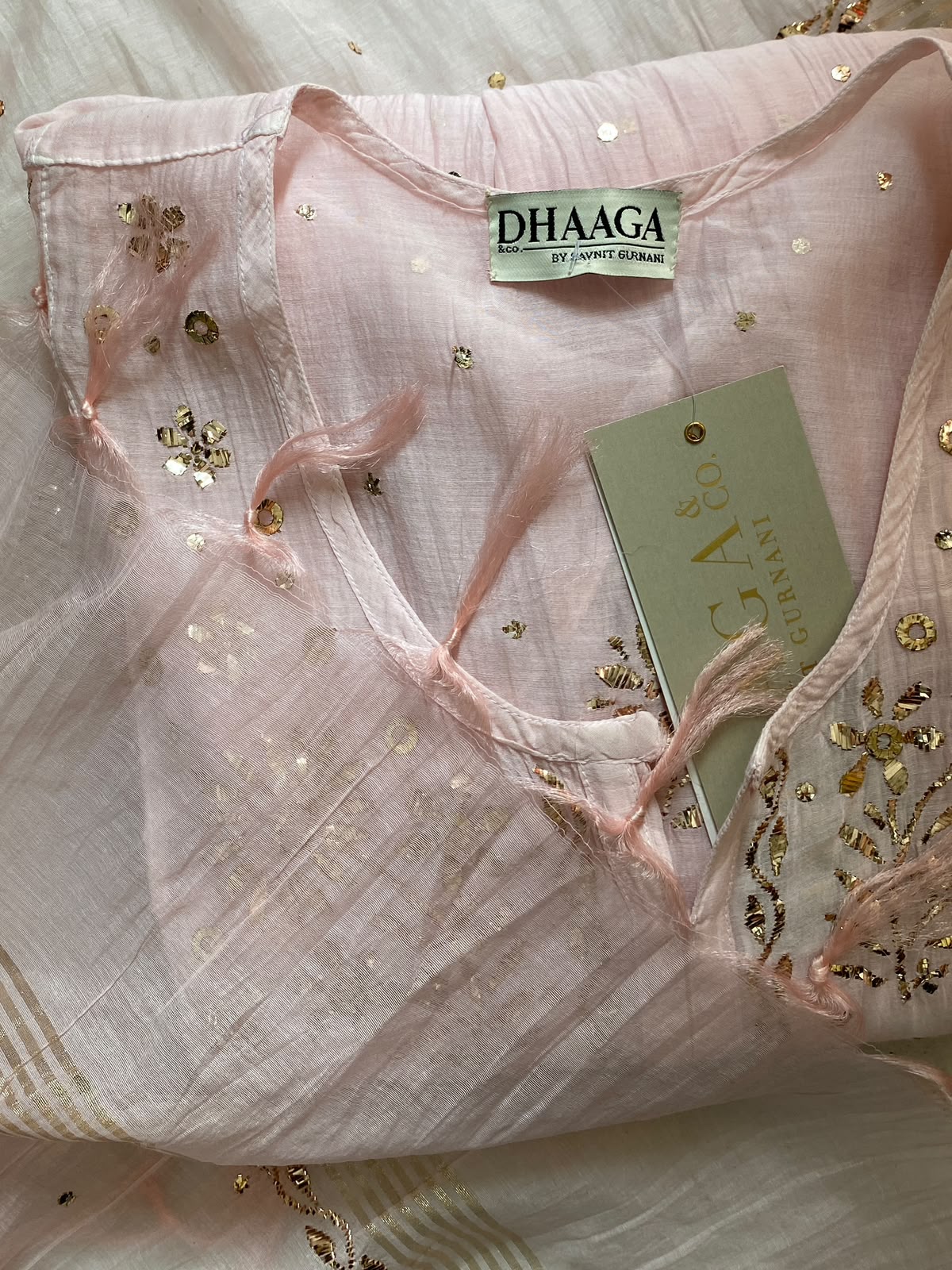 Baby Pink Mul Chanderi Mukaish kurta set