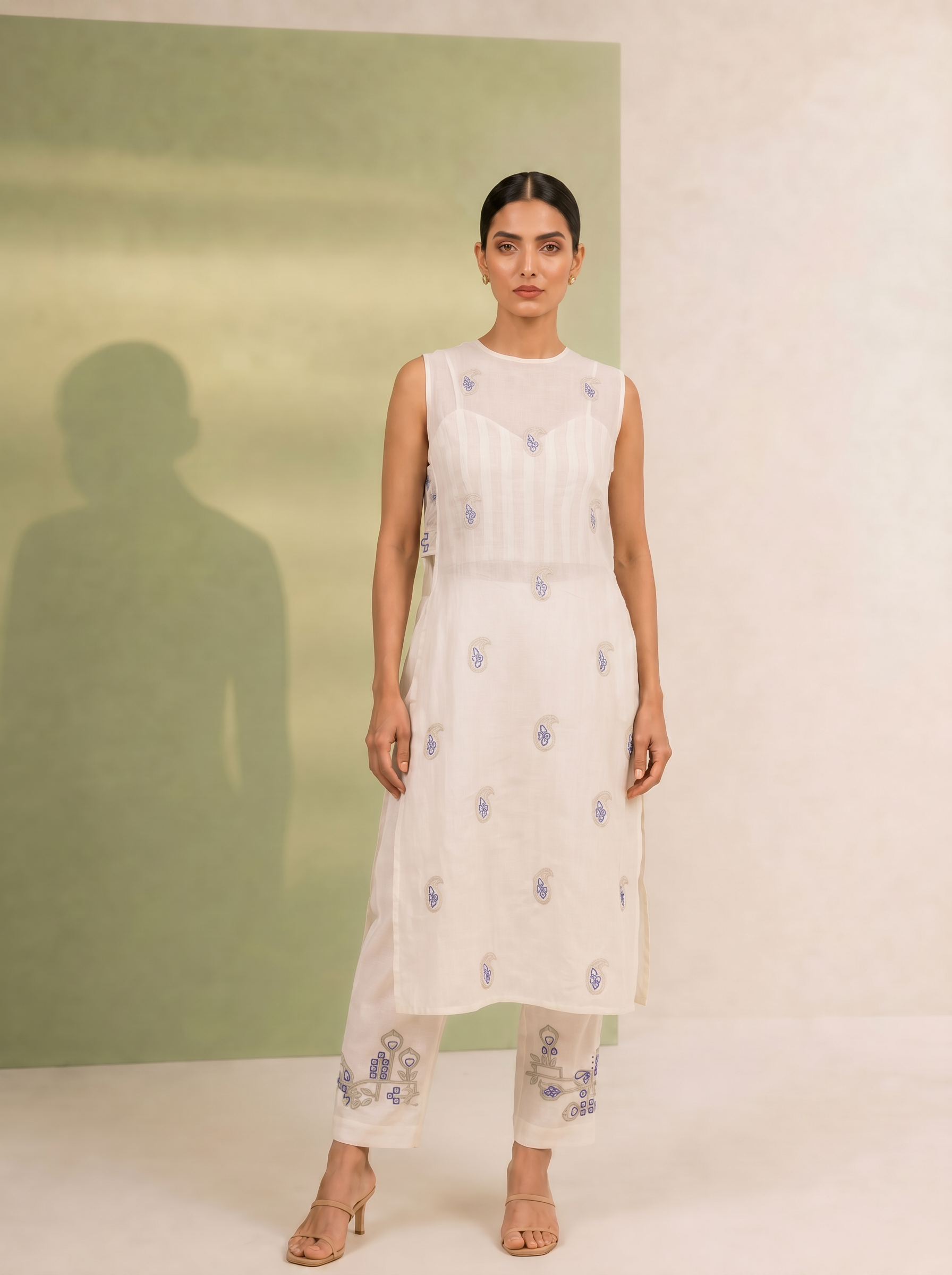 Three-Piece Chikankari Kurta Set with Bustier