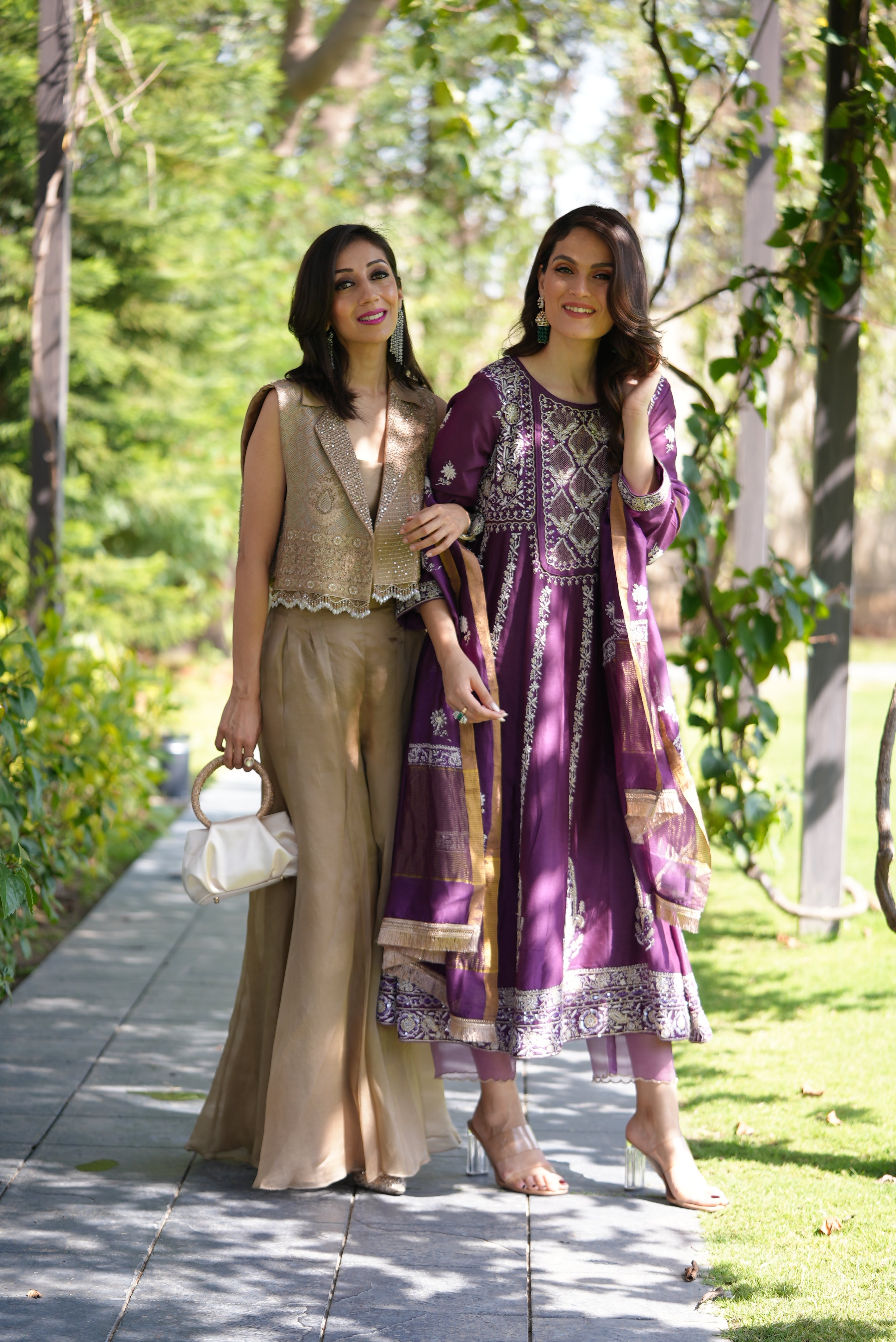 Premium Organza Sharara and Top With Brown Jacket
