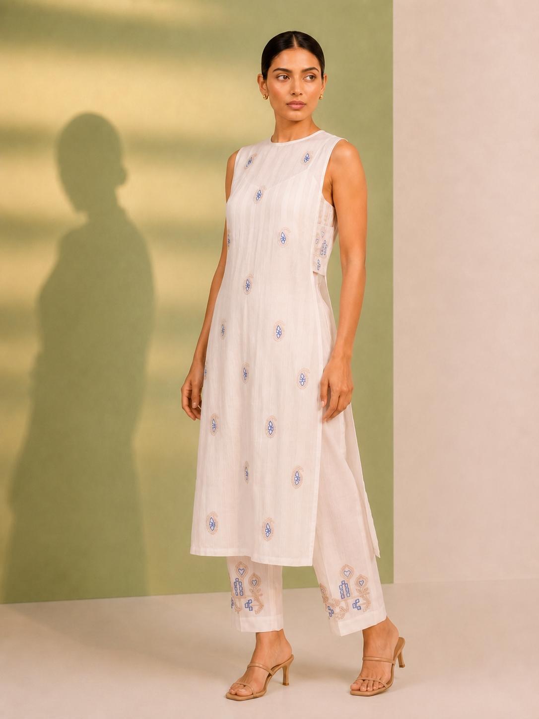 Three-Piece Chikankari Kurta Set with Bustier