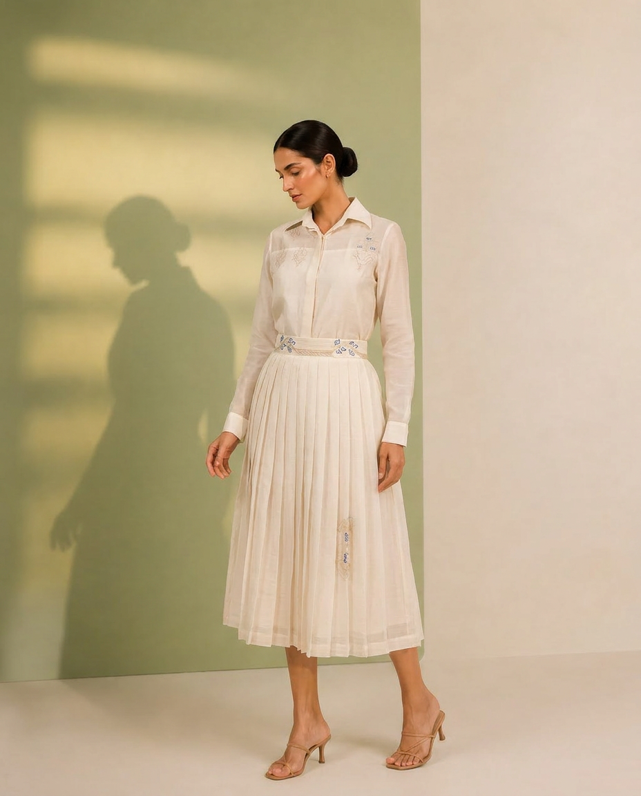 Chikankari Shirt and Skirt Set with Statement Contemporary Motifs