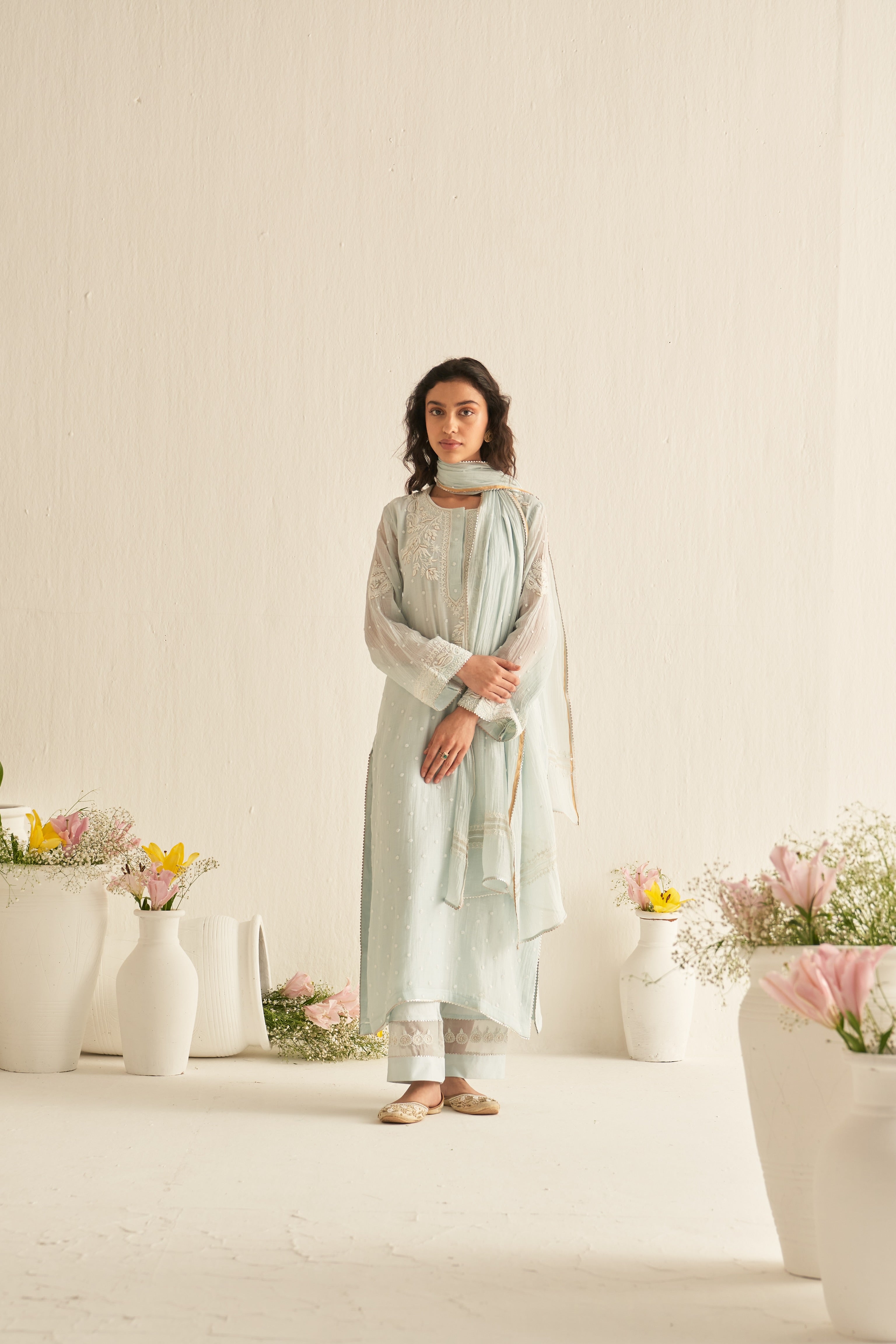Mint Green Mul Chanderi straight kurta