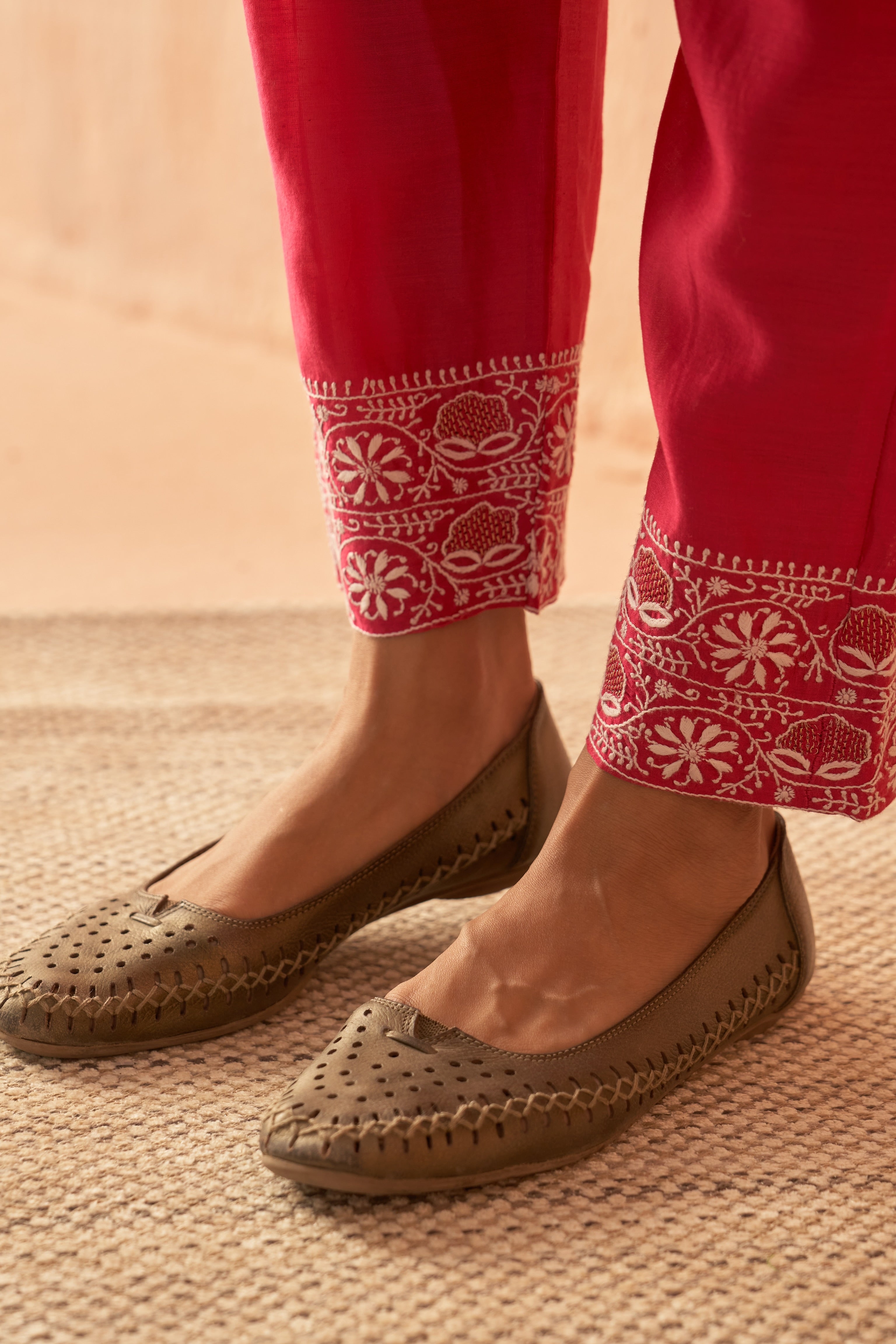 Fuschia chanderi chikankari Co-ord sets