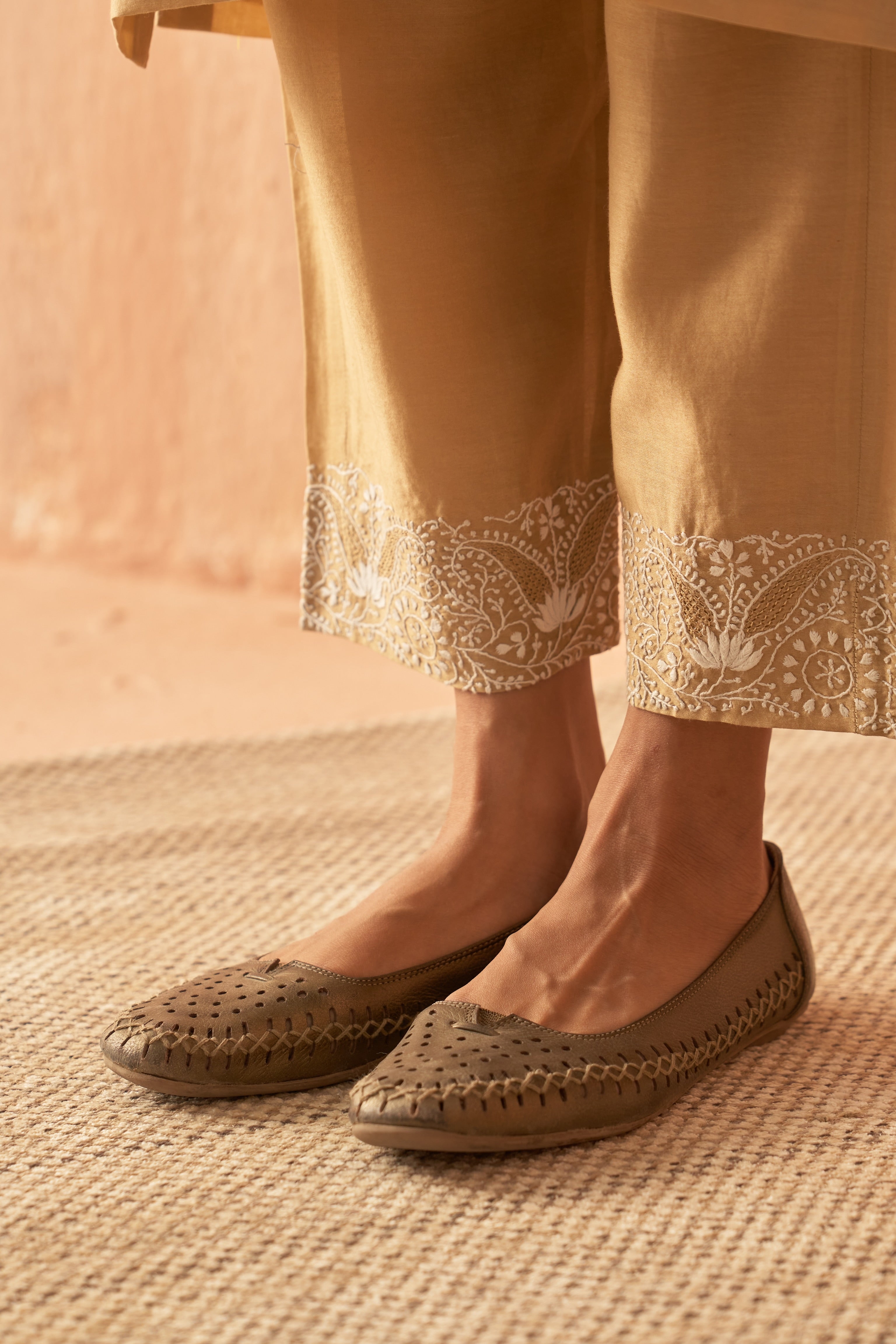 Gold chanderi chikankari Co-ord sets