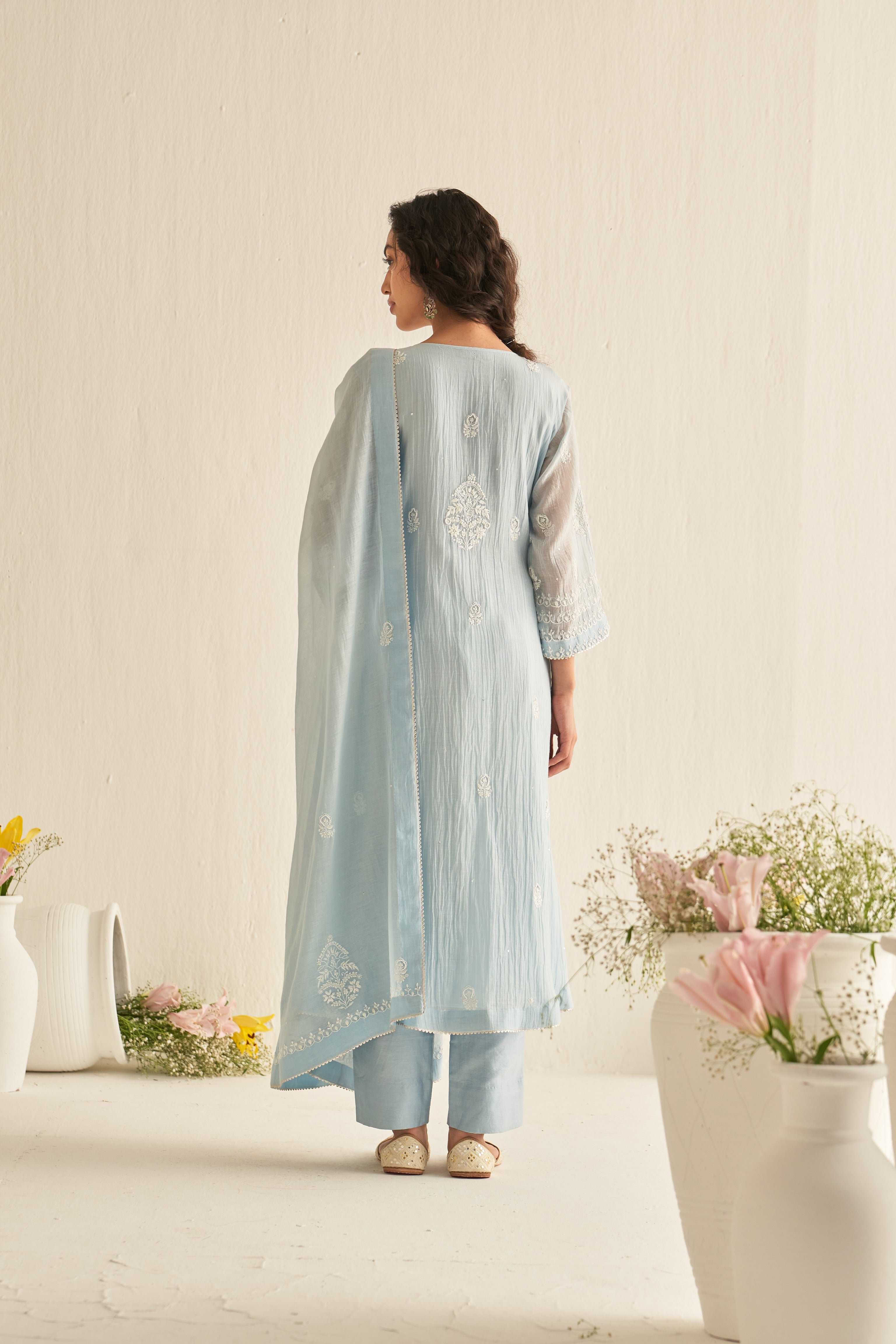 Light blue mul chanderi kurta set