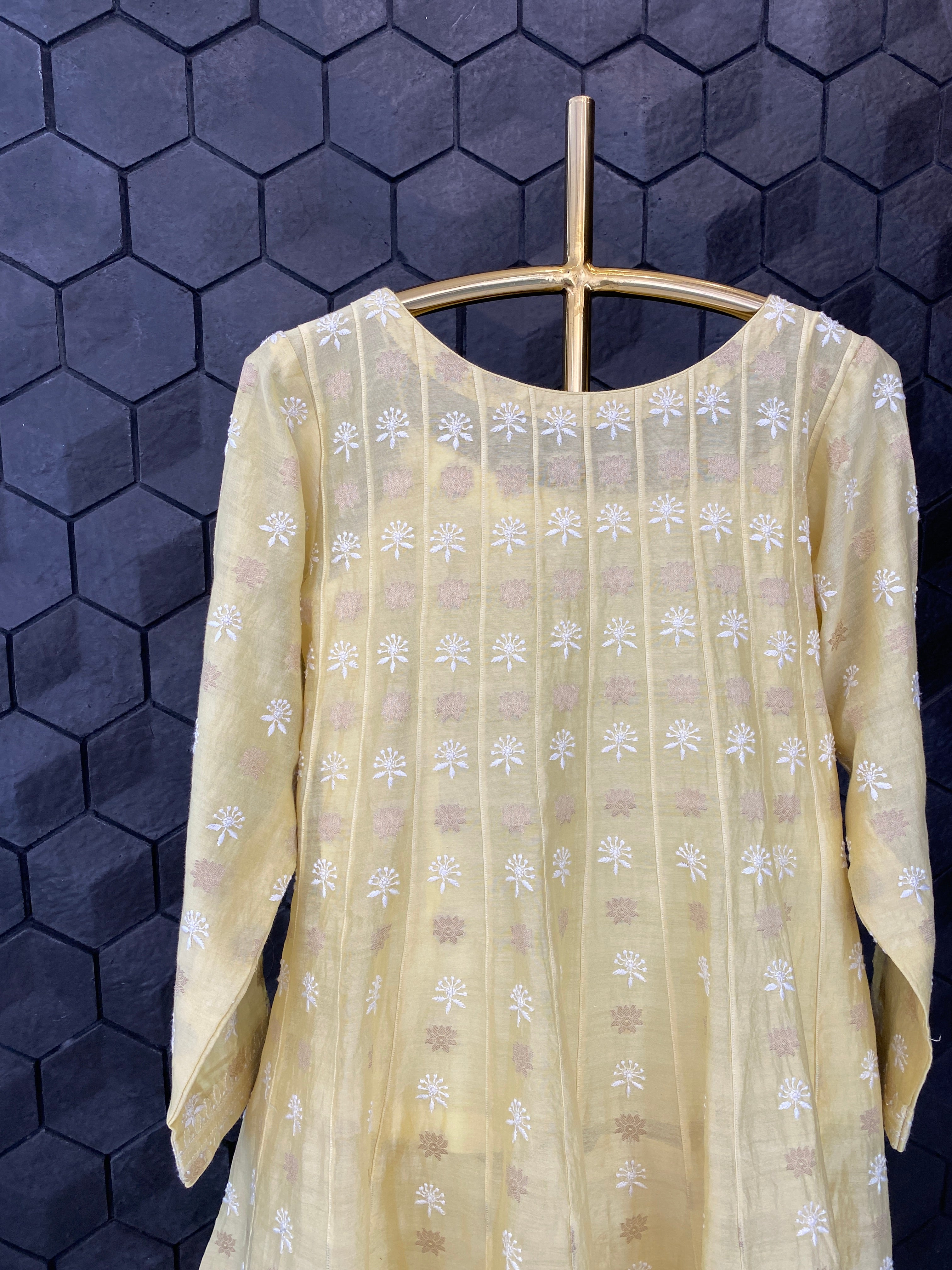 Yellow chanderi chikankari Co-ord sets