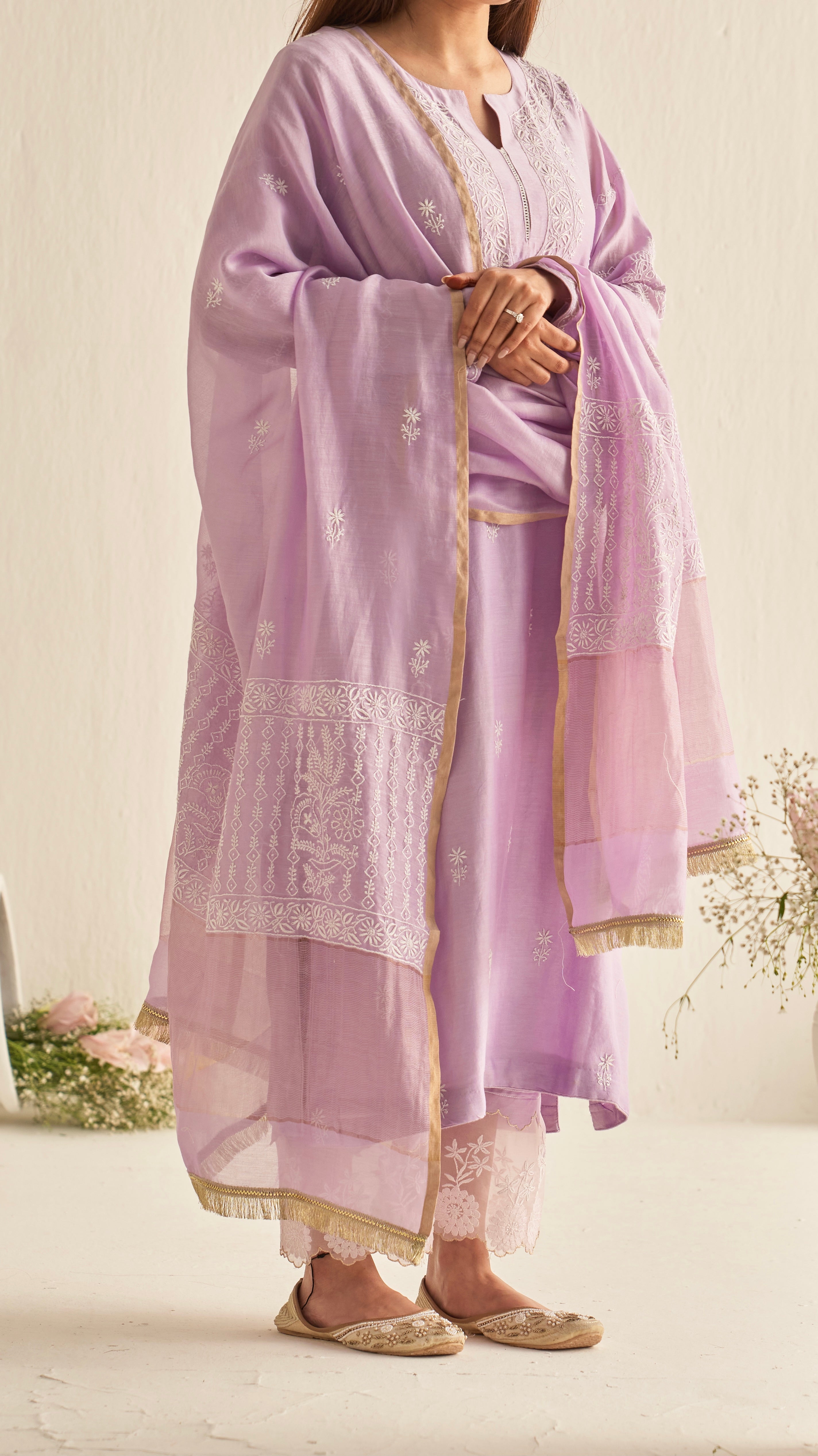 Lilac chikankari kurta set