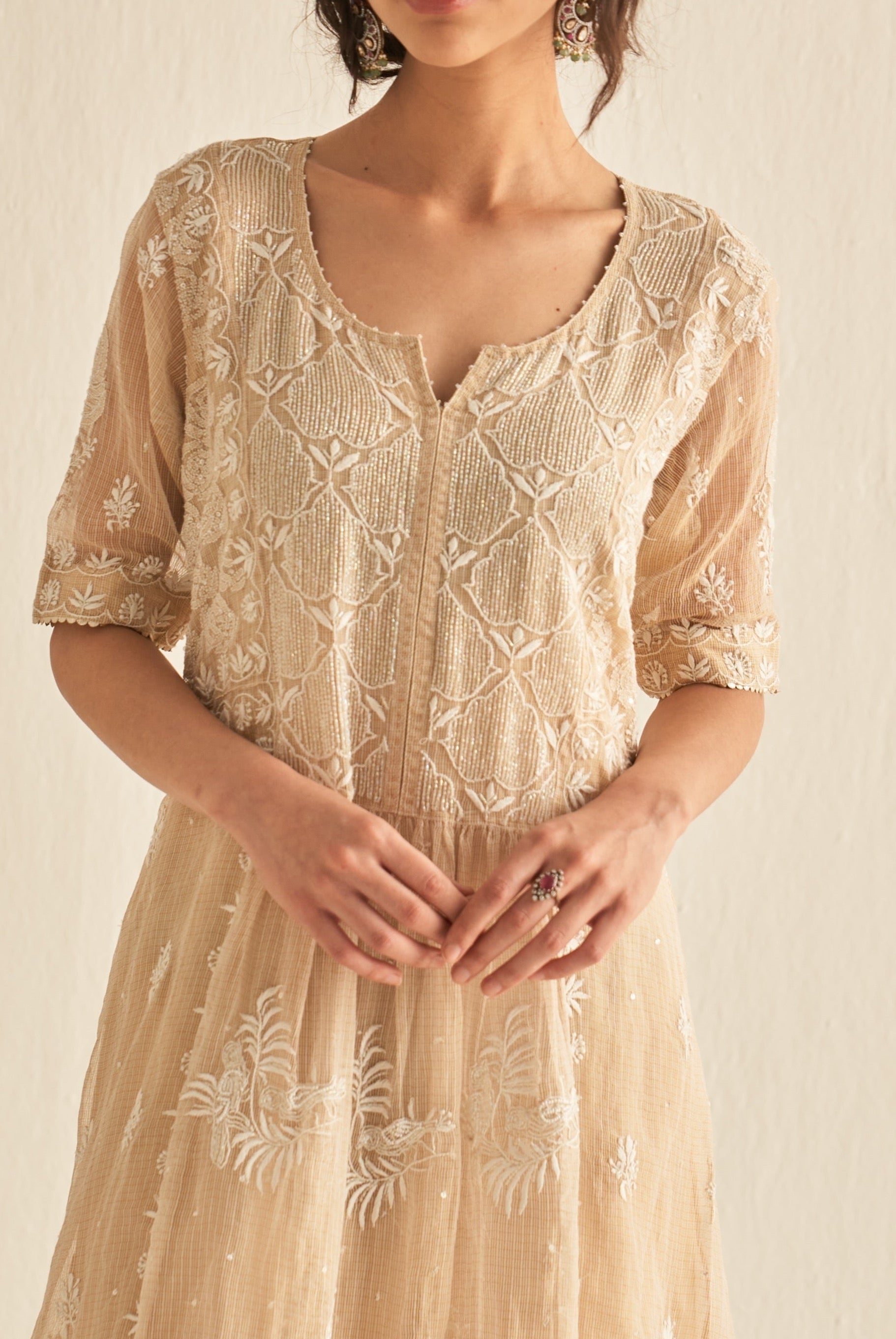 Gold Kota Tissue chikankari tunic