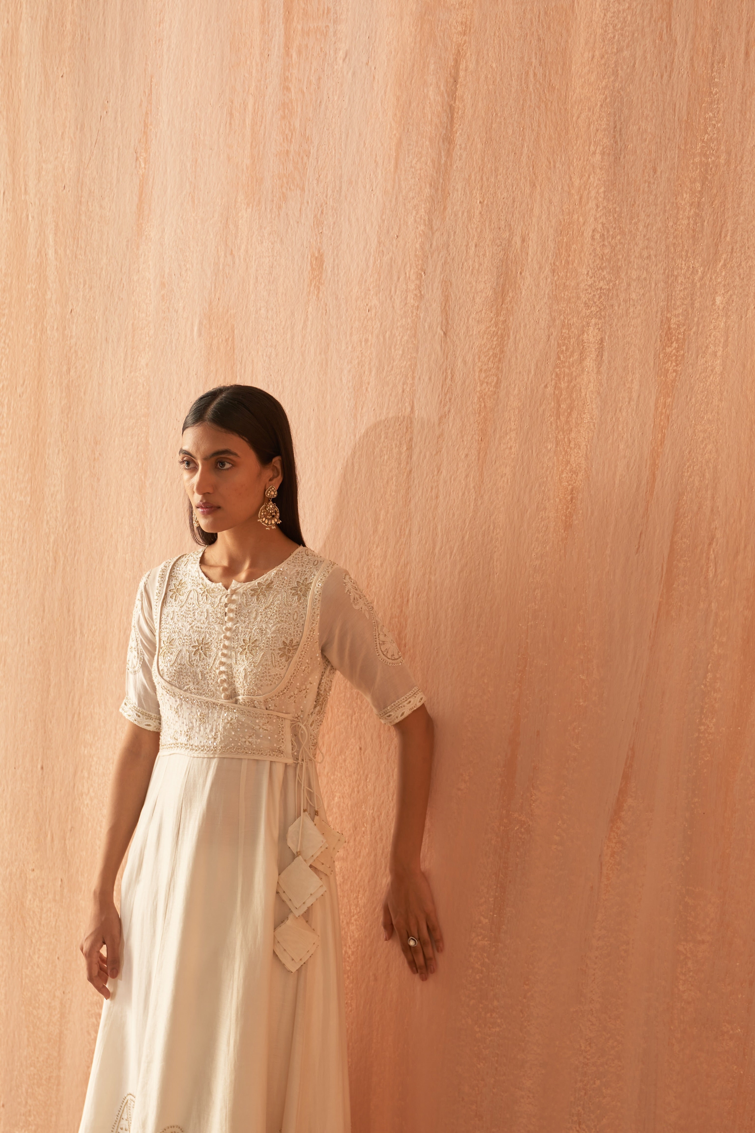 Ivory chanderi angrakha anarkali set