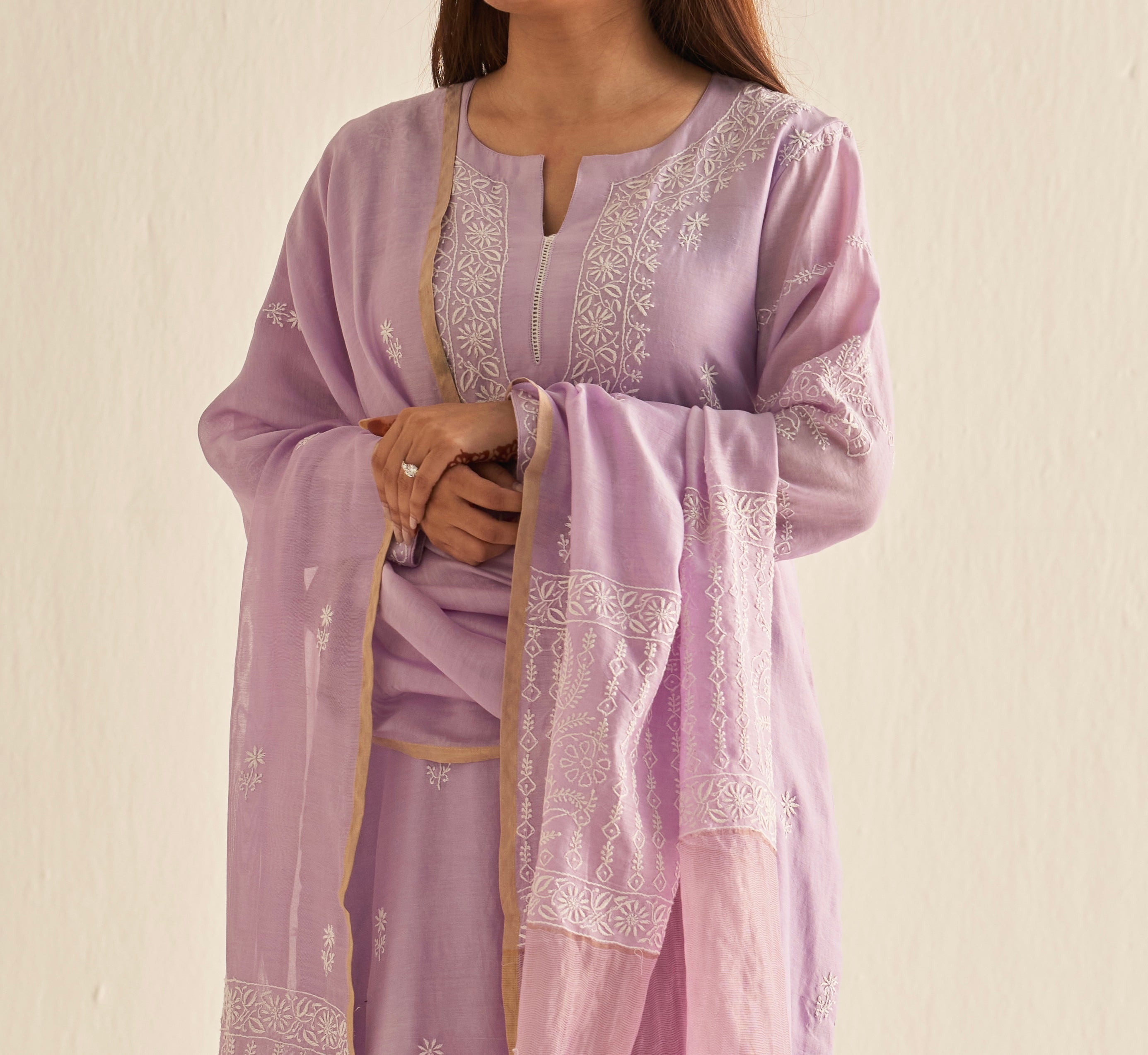 Lilac chikankari kurta set
