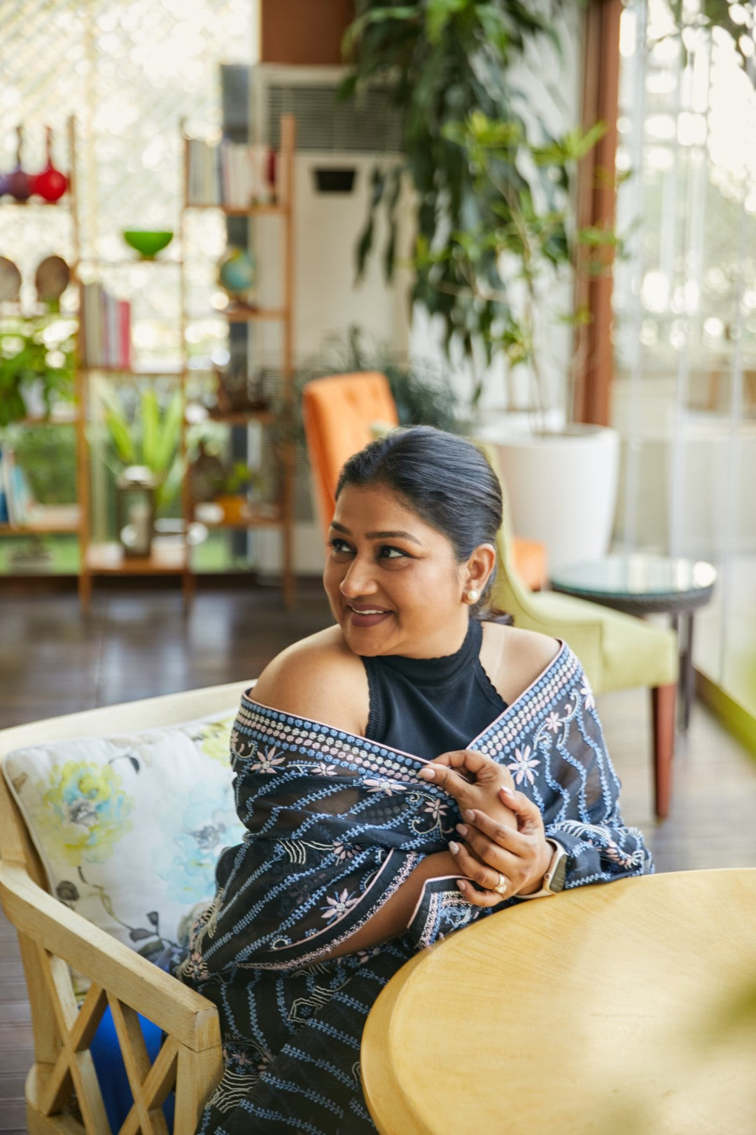 Dolly Jain in our Black Chikankari organza saree