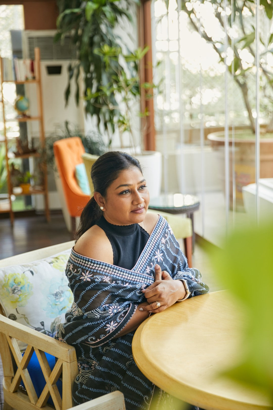 Dolly Jain in our Black Chikankari organza saree
