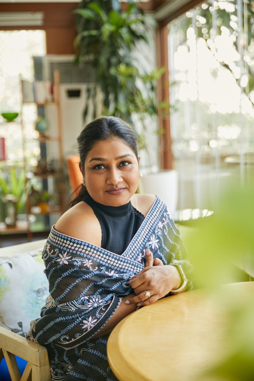 Dolly Jain in our Black Chikankari organza saree