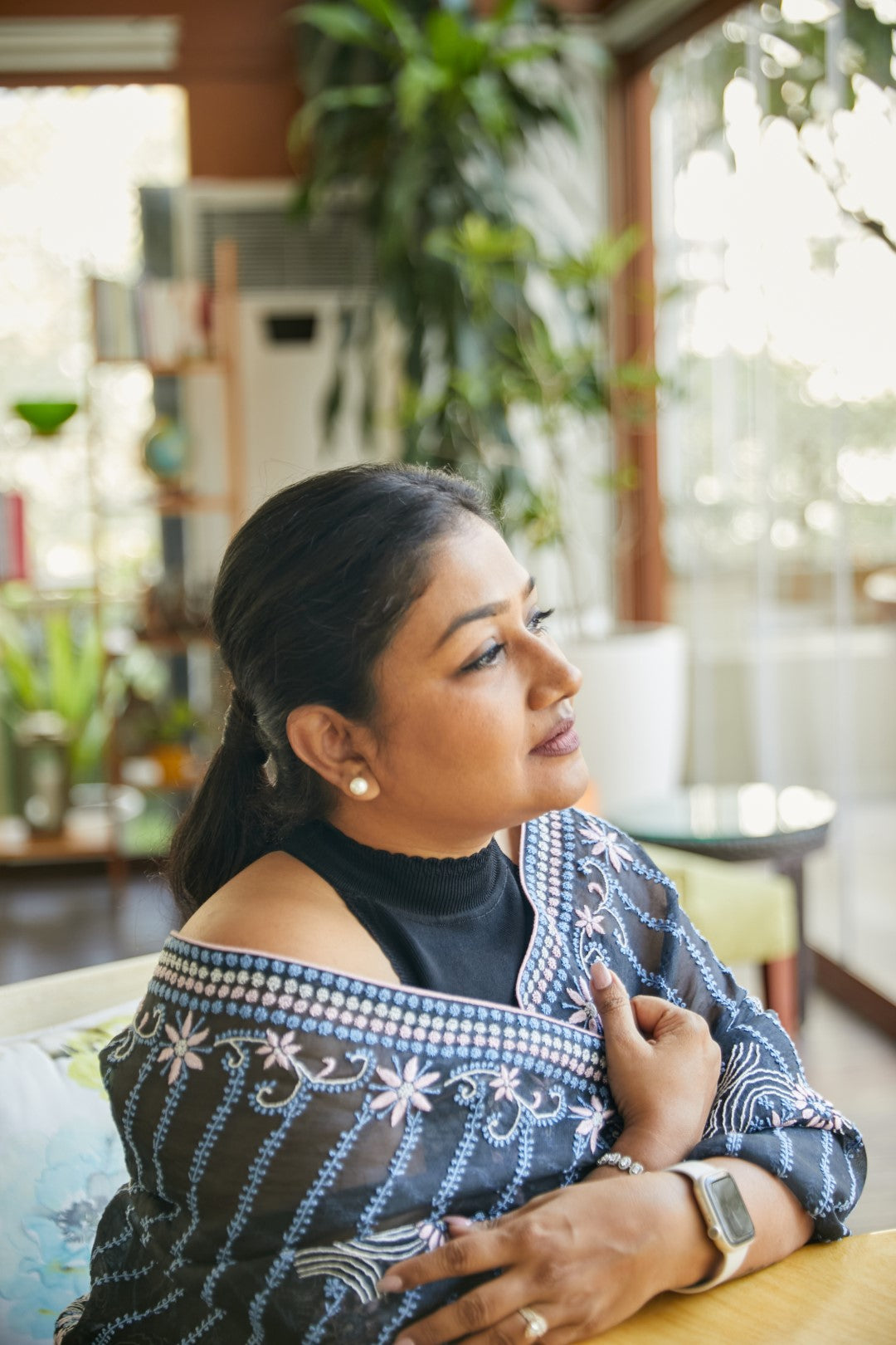 Dolly Jain in our Black Chikankari organza saree