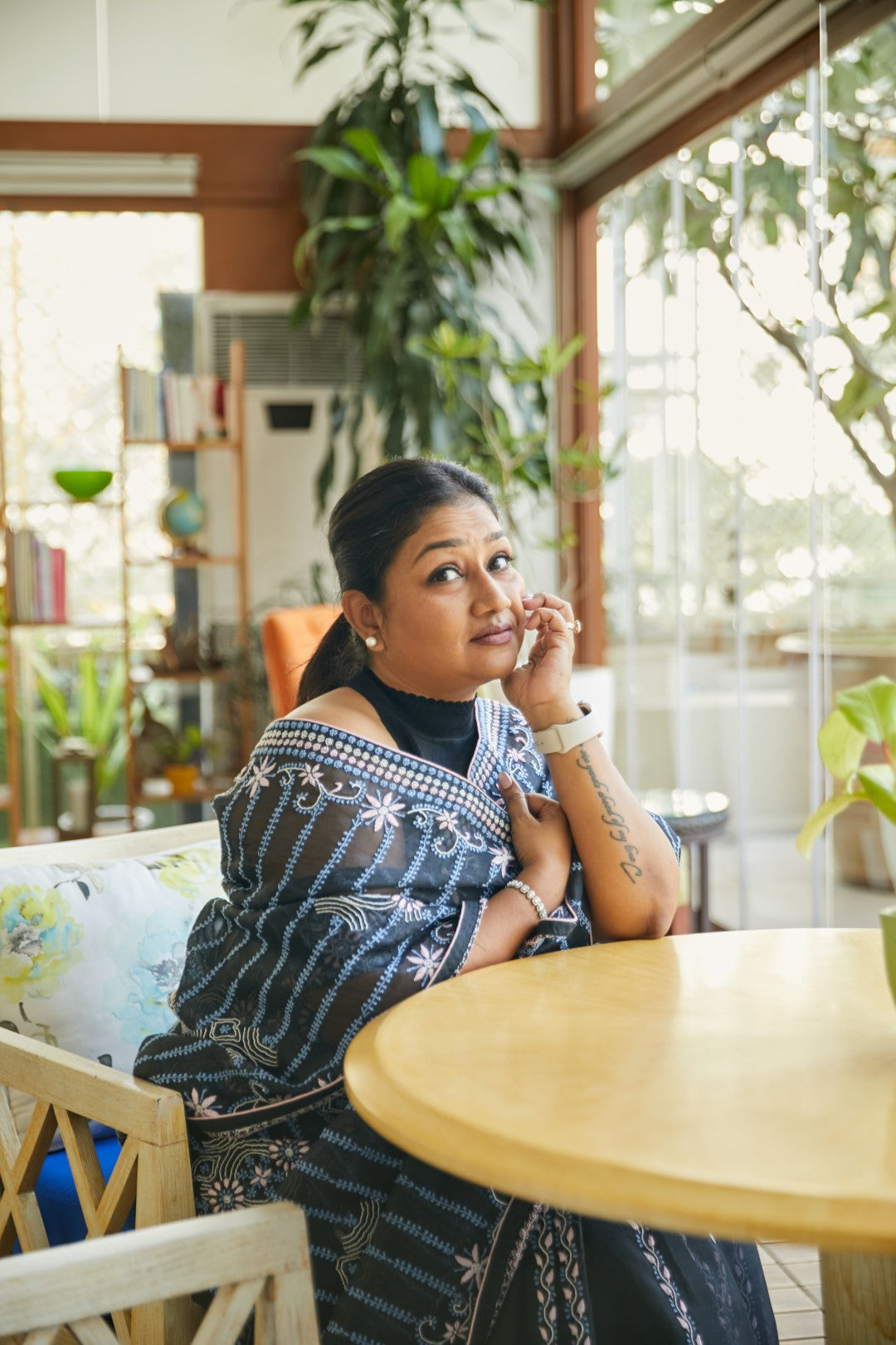 Dolly Jain in our Black Chikankari organza saree