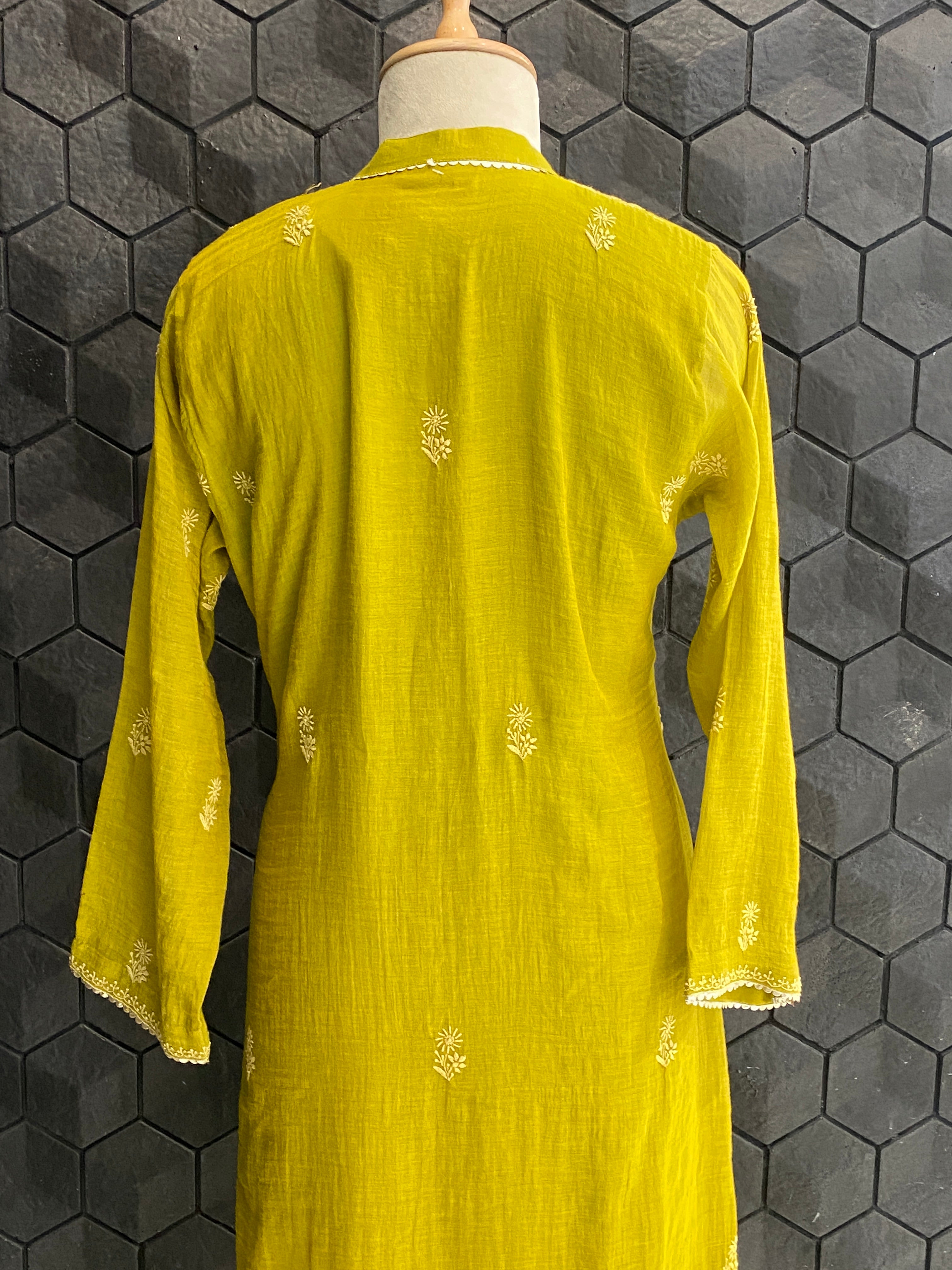 Lime green tissue straight kurta set