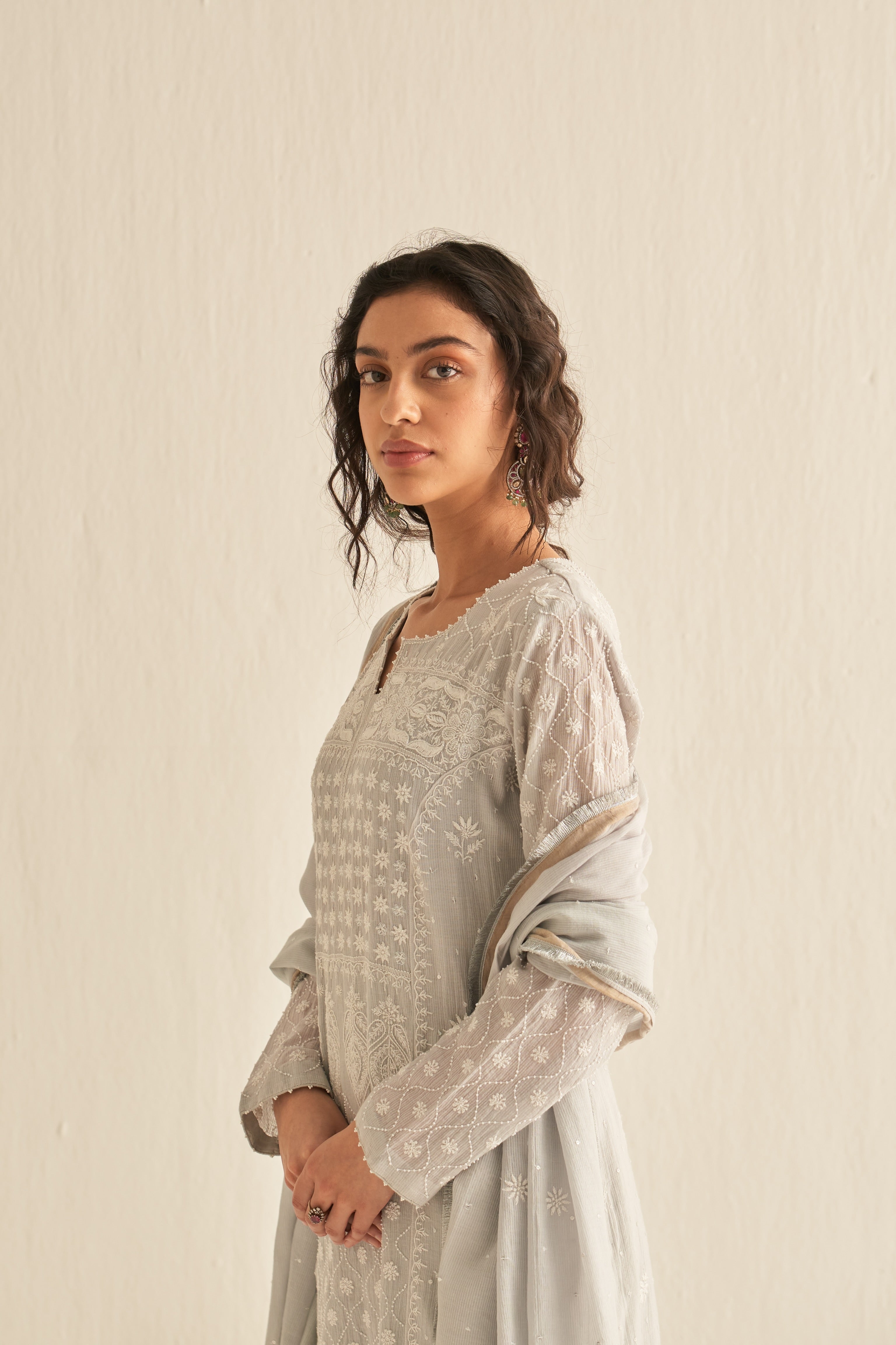 Light grey Maheshwari straight kurta set