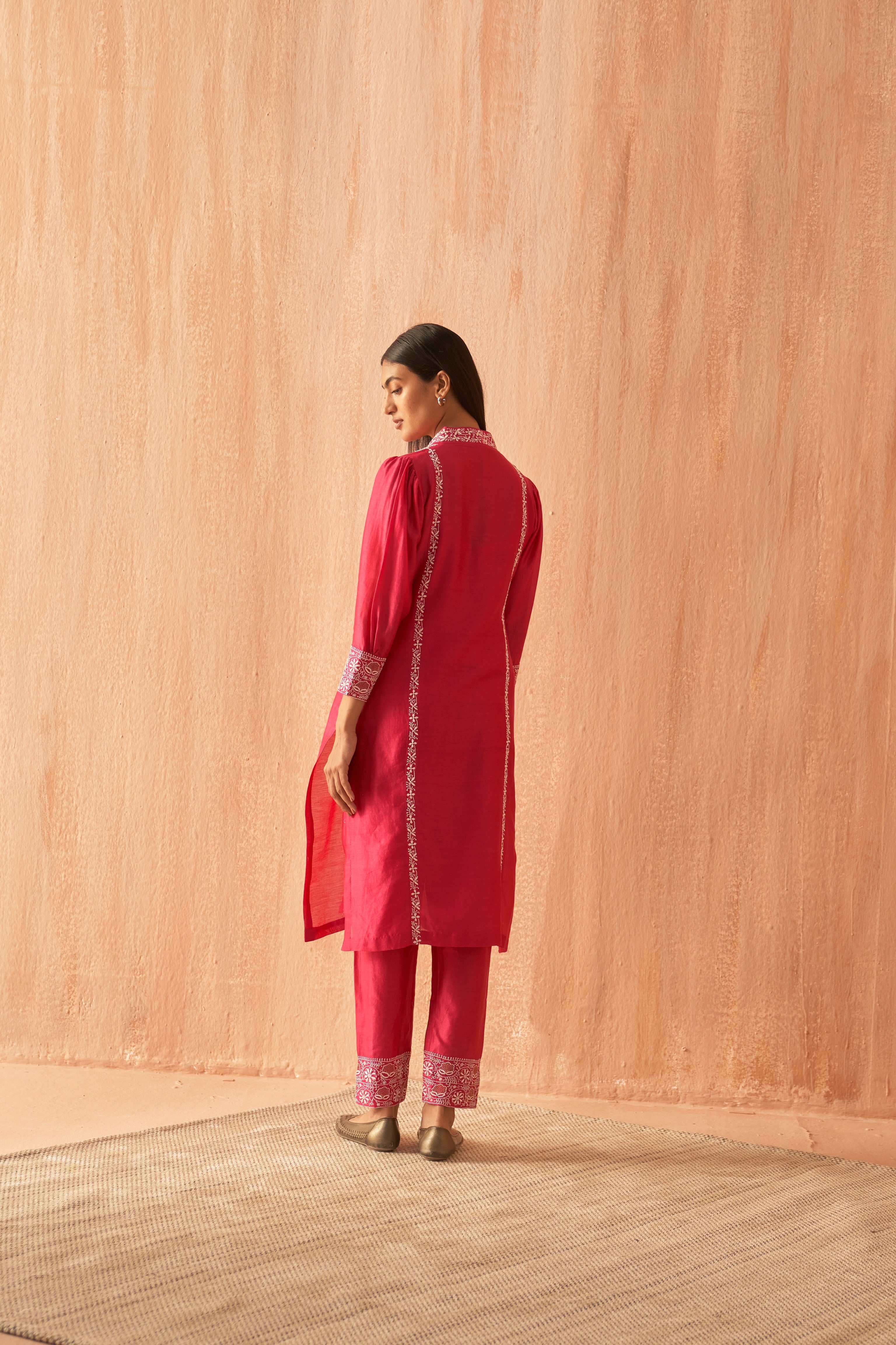 Fuschia chanderi chikankari Co-ord sets