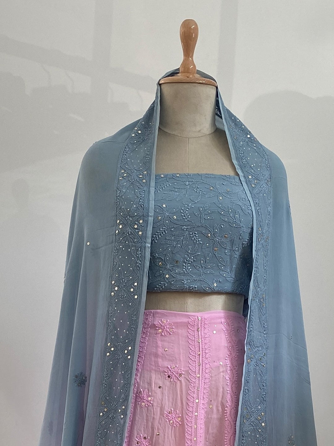 Ombre Chikanakri and Mukaish Lehenga Set