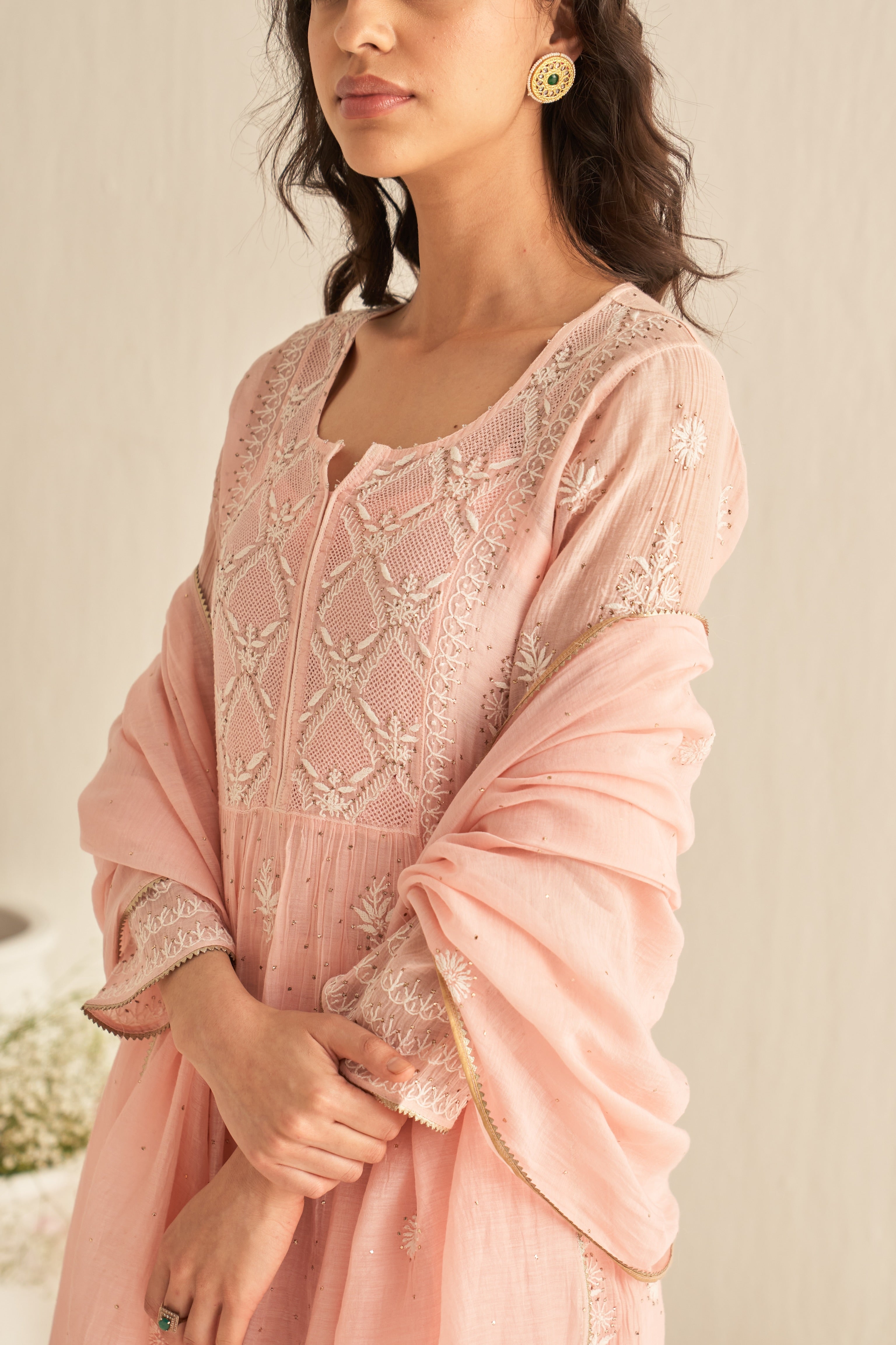 Pink mul chanderi chikankari sharara set
