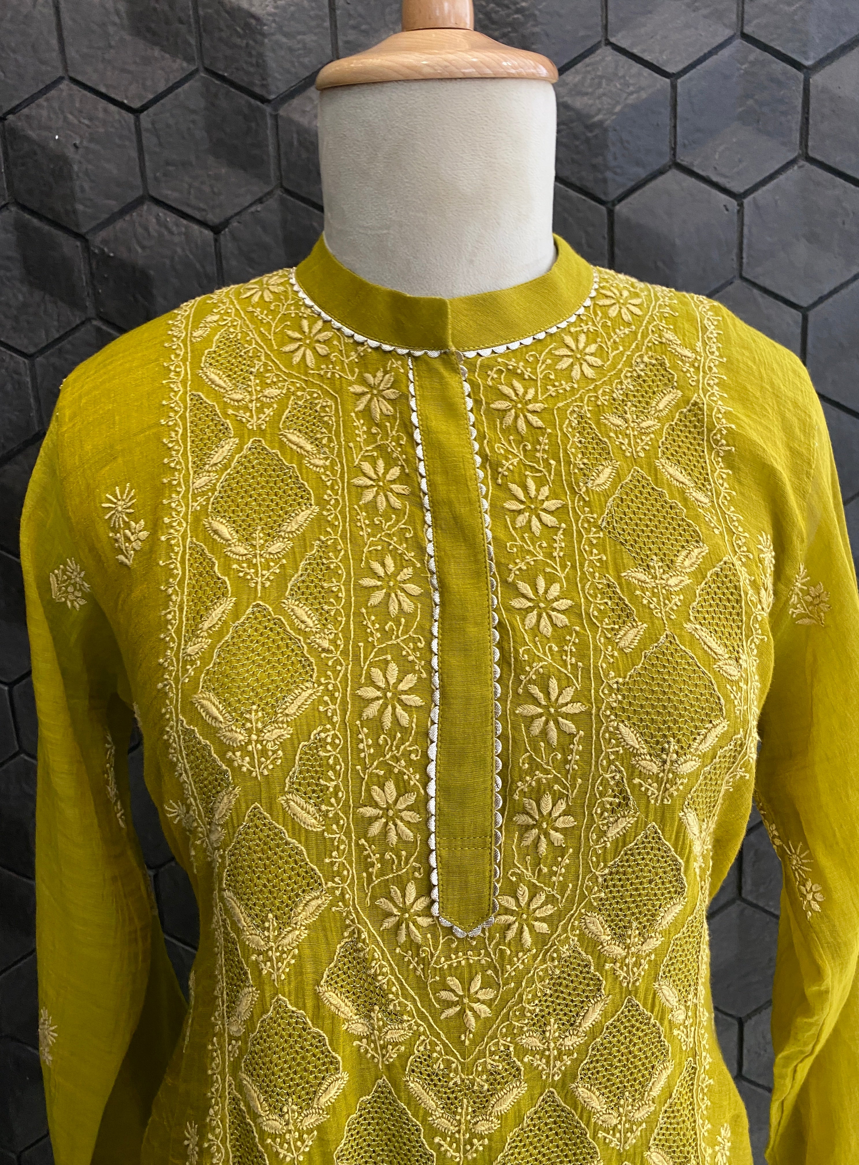 Lime green tissue straight kurta set
