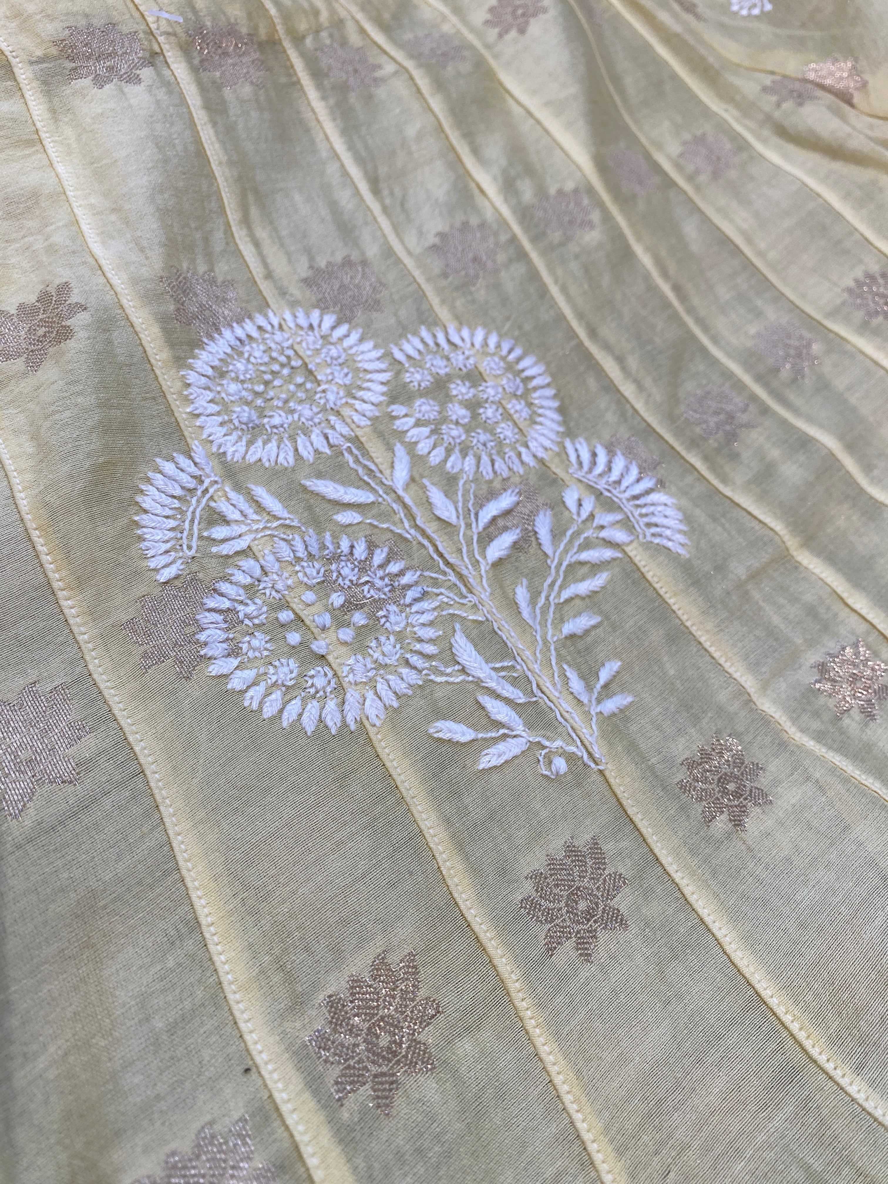 Yellow chanderi chikankari Co-ord sets