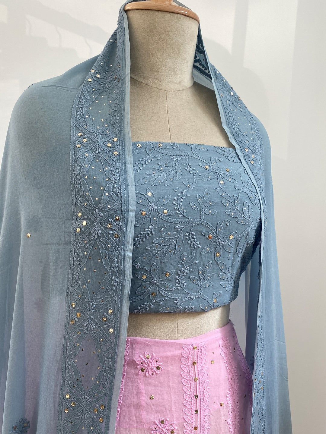 Ombre Chikanakri and Mukaish Lehenga Set